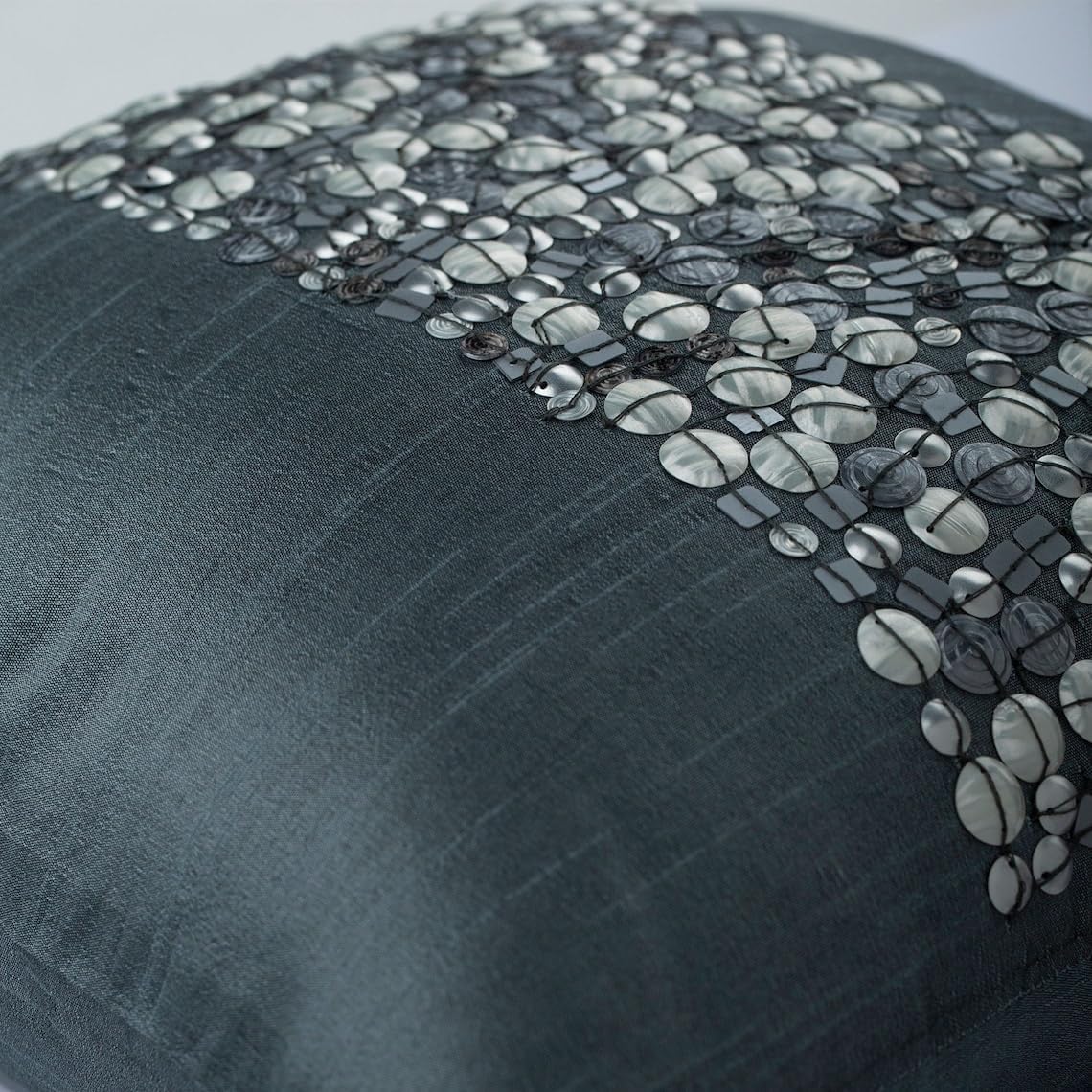 The HomeCentric Cushion Cover, Grey Couch Throw Pillow Covers 16x16 inch (40x40 cm) Silk Zippered Pillow Covers, Circles & Dots, Dotted, Sequins Embellished, Modern Cushion Cover - Silver Bullets