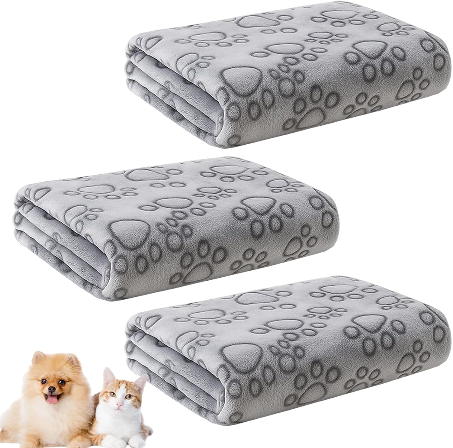 ZBELLO 3-Pack Dog & Cat Blankets – Soft Washable Fleece Blankets for Pets, Puppy Blanket Set for Small to Medium Dogs & Cats, Perfect for Sofas, Beds & Car Seats (S-60x40CM)