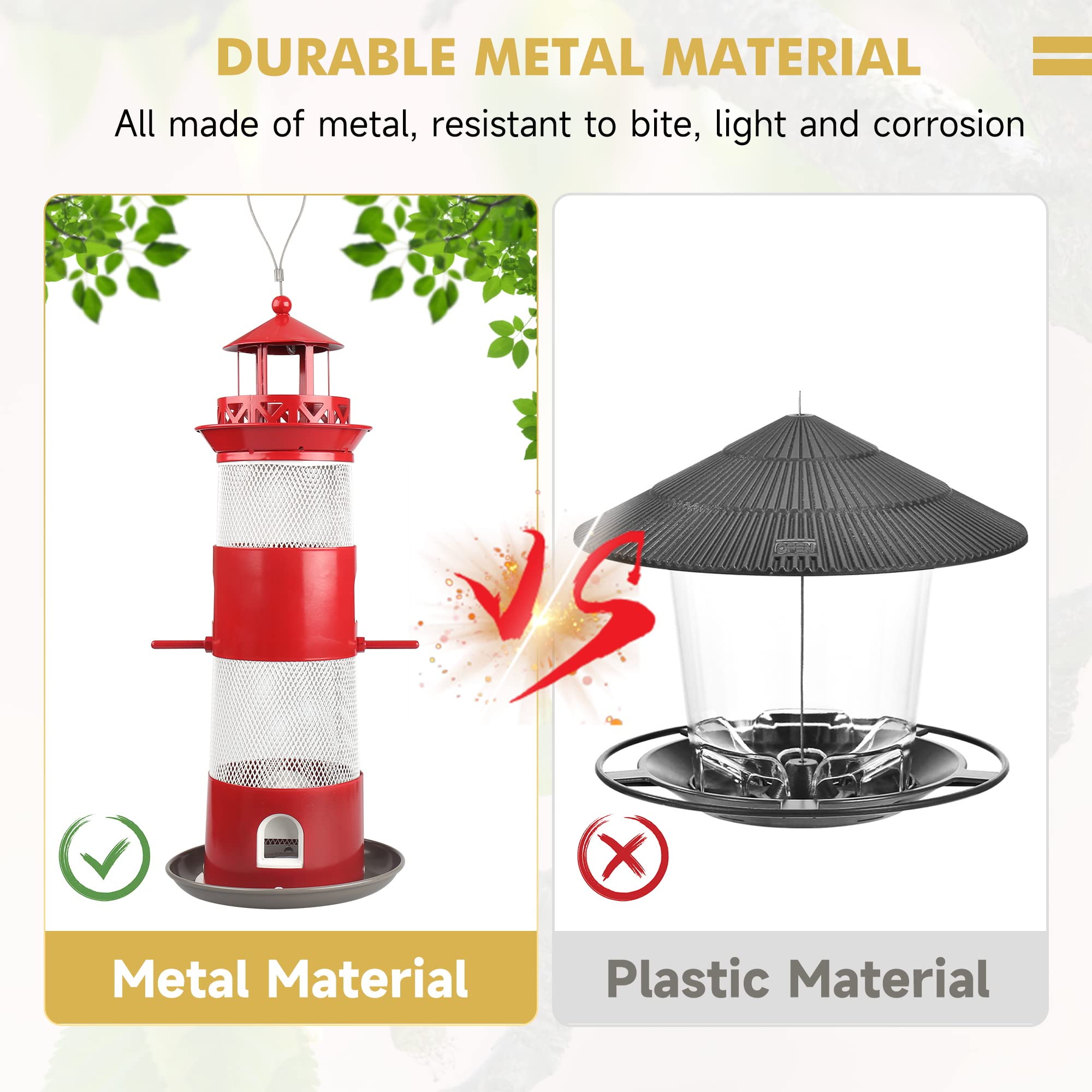 Decflow Bird Feeders for Outdoors Hanging, Squirrel Proof Wild Bird Feeders for Outside, Metal Bird Seed Feeder for Small Birds, 4 lbs Large Capacity for Cardinal, Finch, Sparrow, Blue Jay.