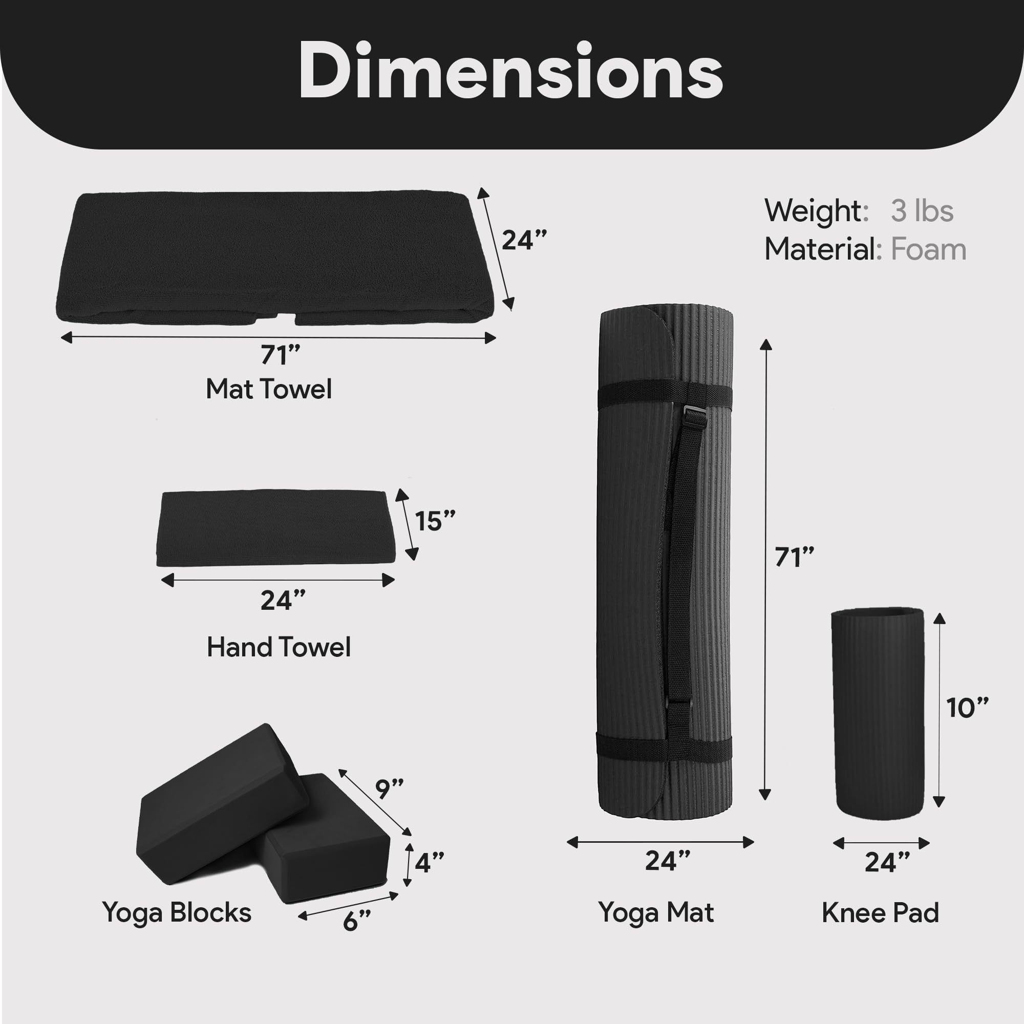 BalanceFrom Juego de 7 piezas: incluye esterilla de yoga con correa de transporte, 2 bloques de yoga, toalla de esterilla de yoga, toalla de mano de yoga, correa de yoga y rodillera de yoga, múltiples