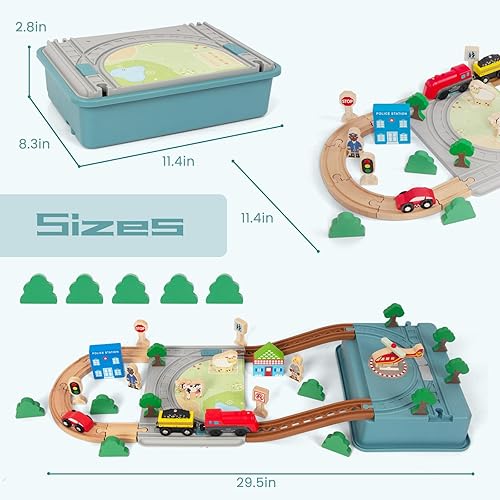 Miniatura 3 de Juego de tren de madera para niños pequeños, 40 piezas con pistas de madera para Thomas, se adapta a Brio, se adapta a Chuggington, se adapta a