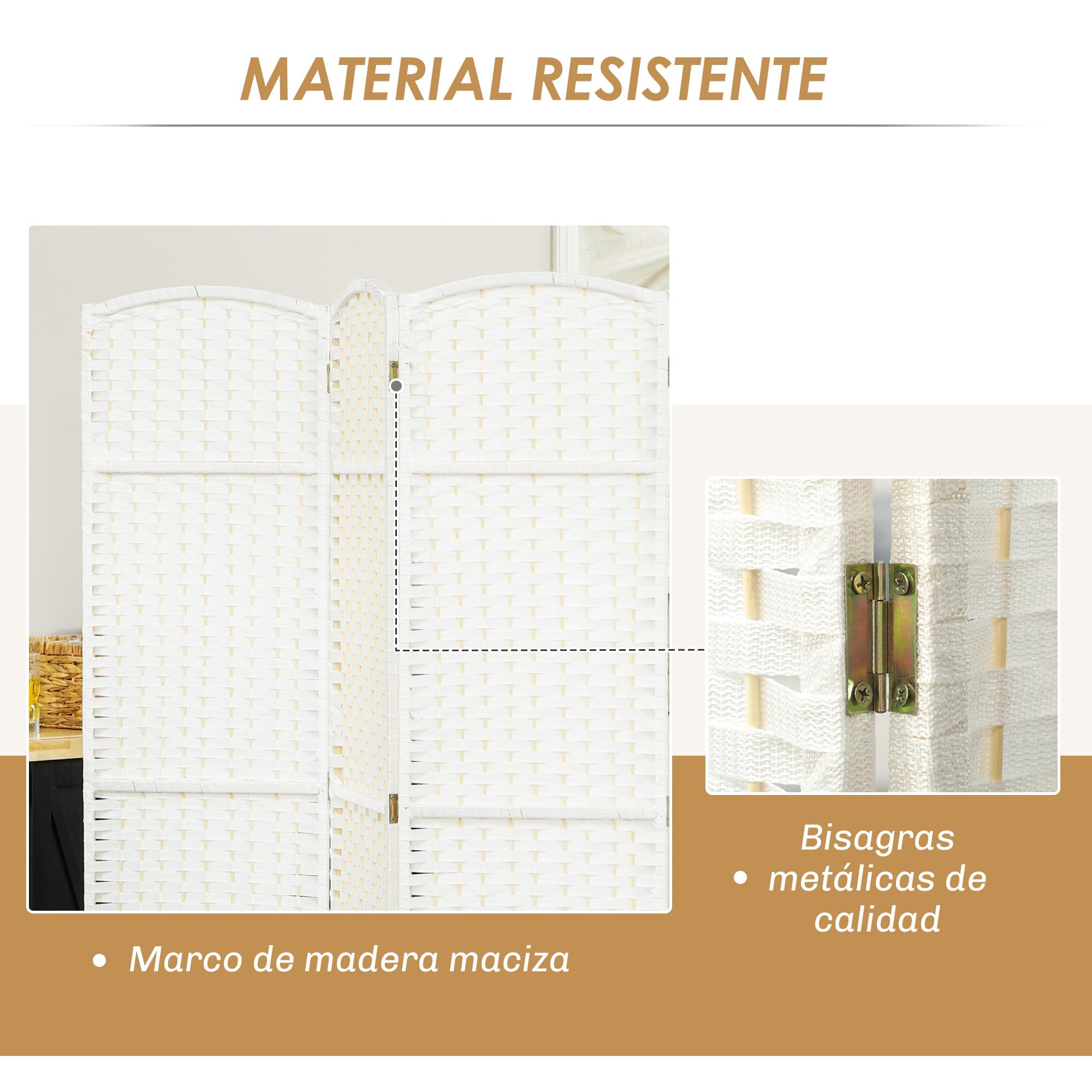 HOMCOM Biombo de 6 Paneles 240x170 cm Separador de Ambientes Plegable Biombo Separador de Ambientes para Salón Dormitorio Oficina Blanco