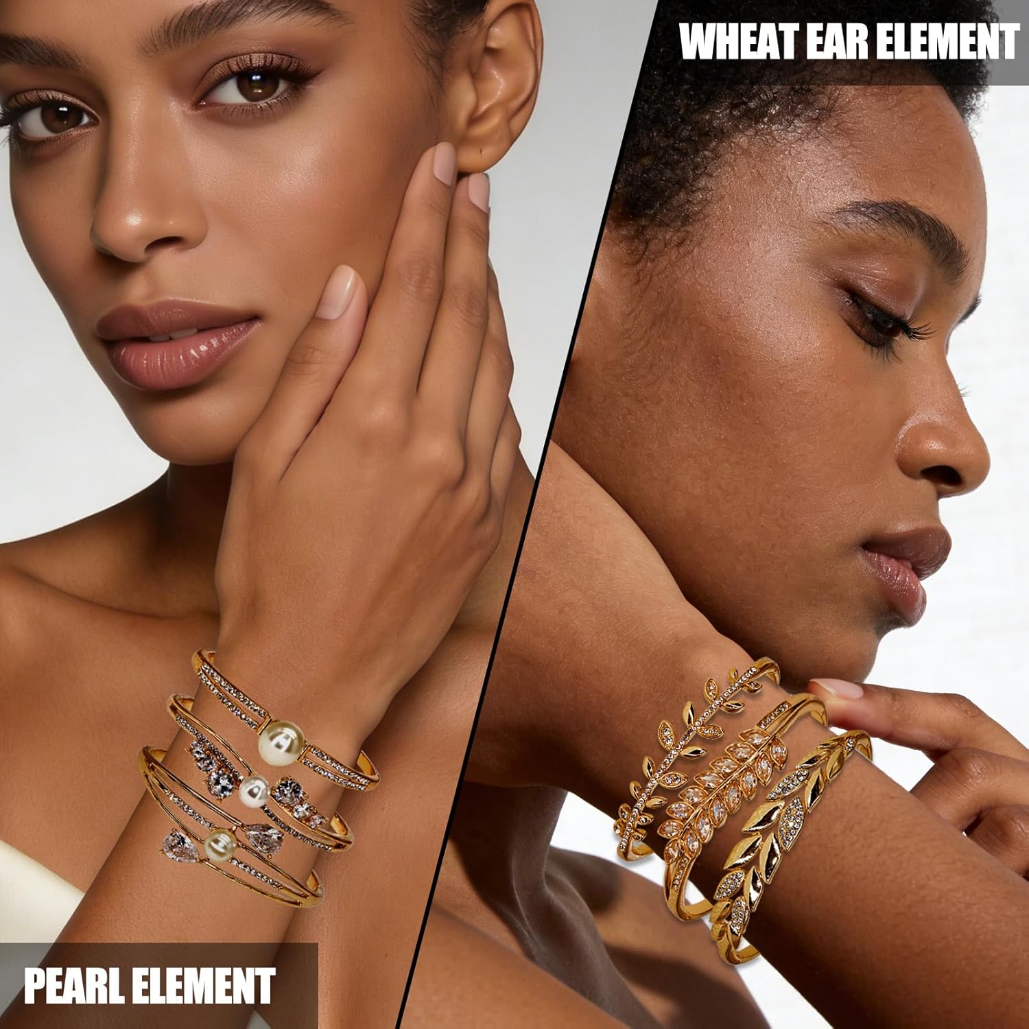 12 Pack Women's Zinc Alloy Fashion Jewelry Gold/Silvery Bangle Bracelet Bulk Set with Wheat/Olive Branch, Chain, Snake Shape, Pearl, Twisted Texture & Diamond-Embedded Square/Circular Stone Designs - For Daily Wear, Special Occasions & Women Gift for Her, Girlfriend, Wife, Mom, Sister, Lover on Birthday, Christmas, Valentine's Day, Mother's Day