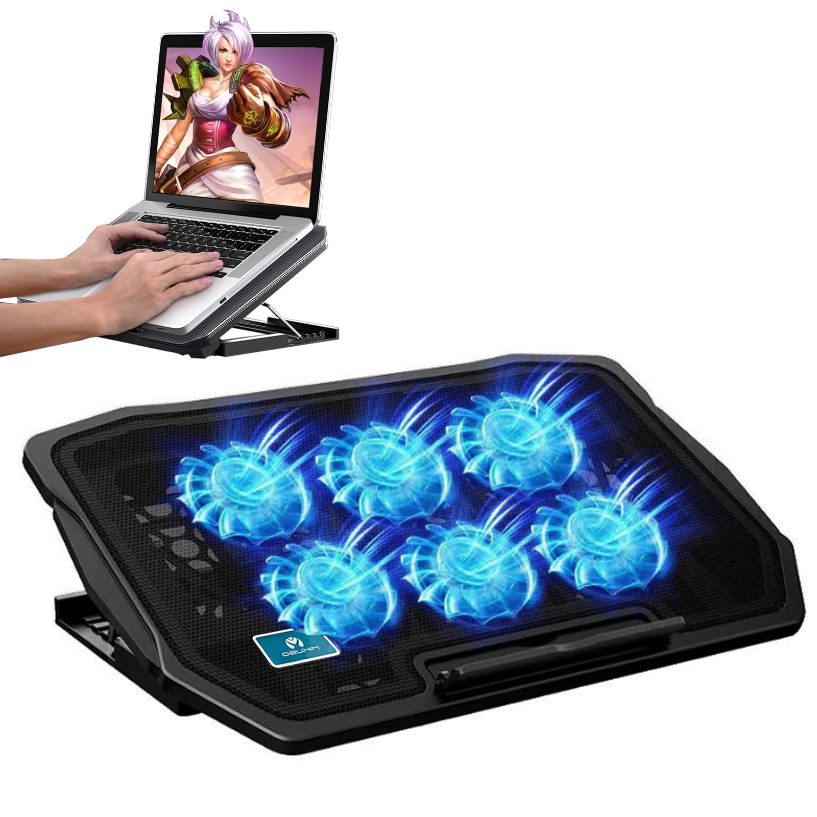 Laptop Cooling Pad with 6 Quiet Led Fans for 12-17 Inch Laptops, Portable Ultra Slim USB Powered Gaming High Performance Laptop Cooler, Switch Control Fan Speed Function