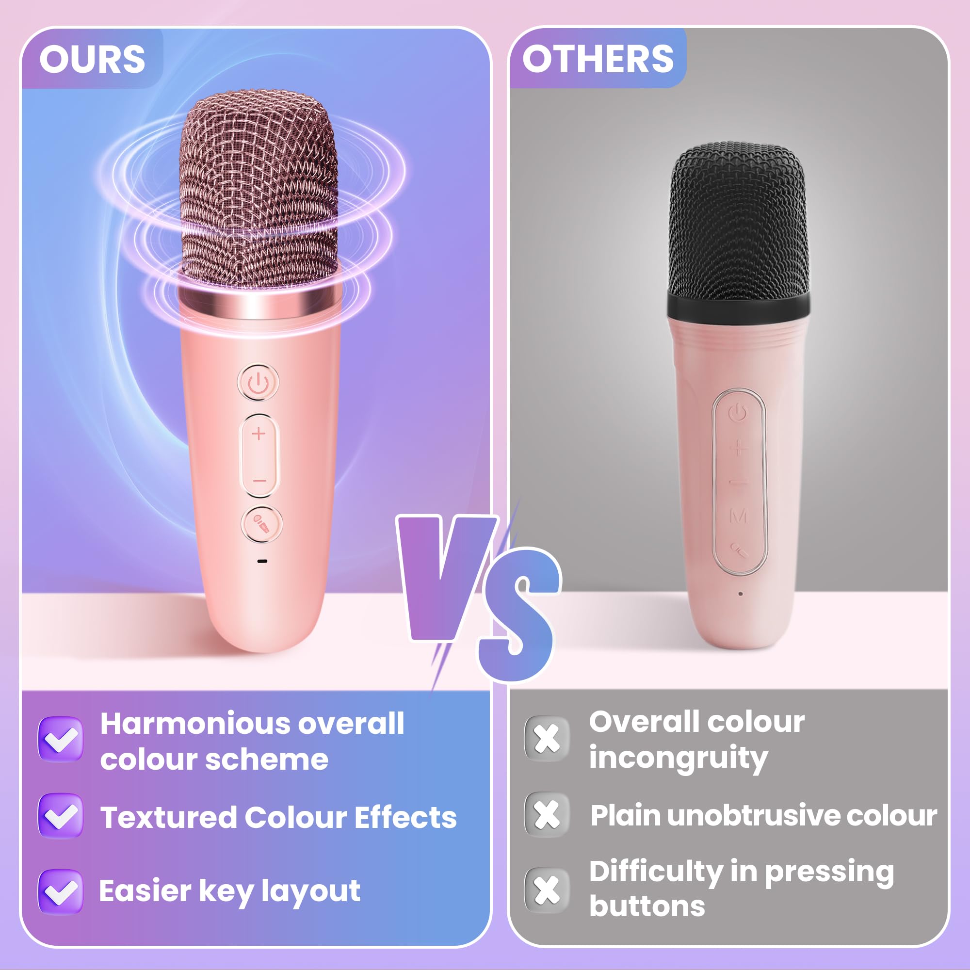 Mini Karaoke Machine for Kids Adults, UZSOMX Portable Bluetooth Speakers and 2 Wireless Microphones Song Toys with LED Light, Chritmas Birthday Toys Gifts for Girls Boys Toddler Teens (Pink 1 Mic) 3