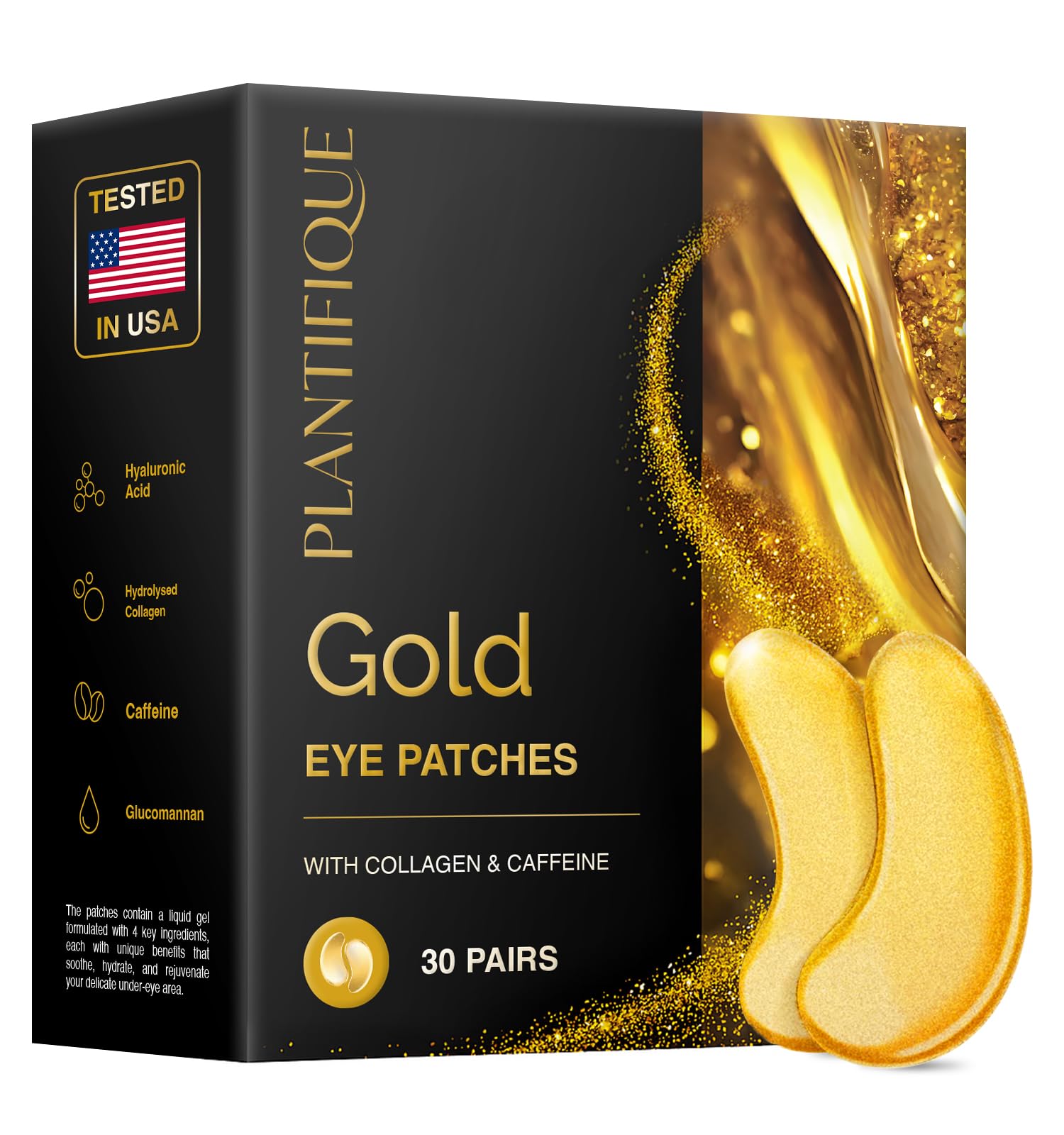 Plantifique Augenpads Gegen Augenringe und Tränensäcke - 24K Gold Eye Pads mit Kollagen, Koffein - 30 Paar Augenmaske Under Eye Patches Mask - Augen Pads Geschenke