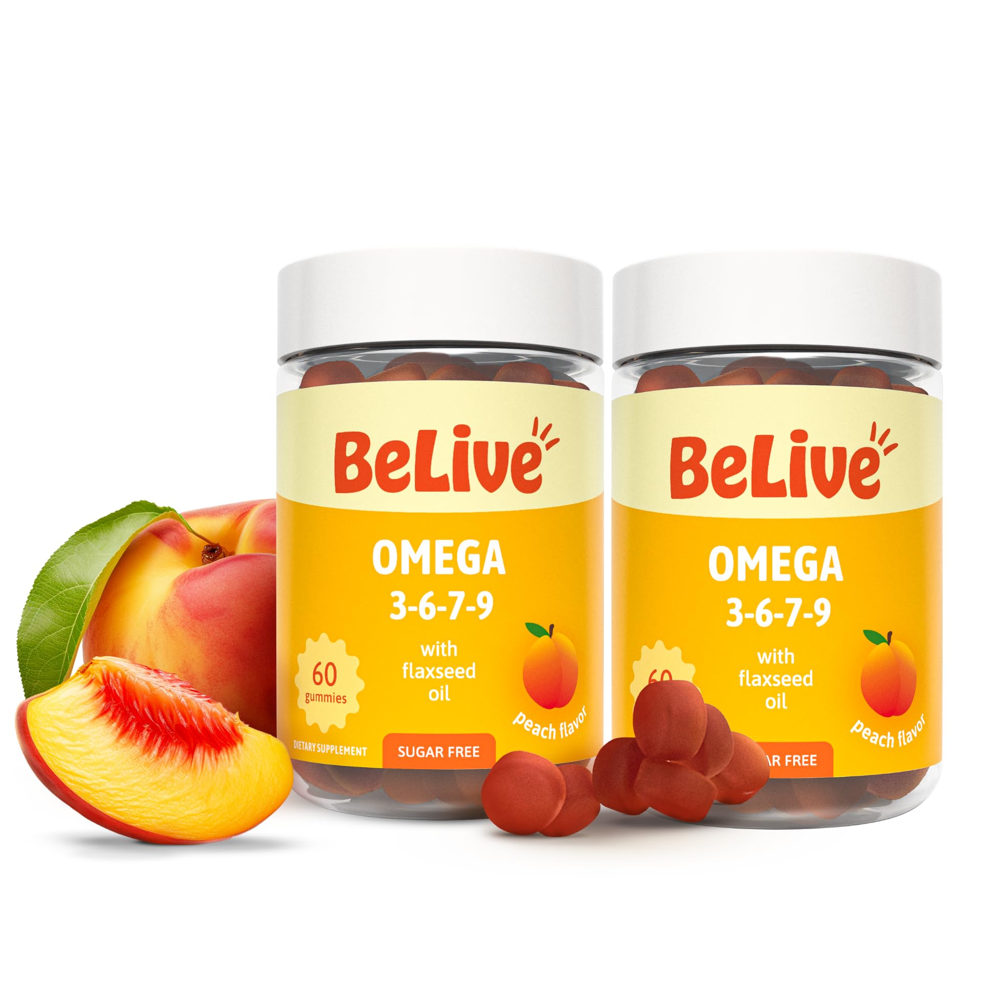 BeLive Omega 3 6 7 & 9 Gummies for Healthy Heart and Brain, Zero Sugar