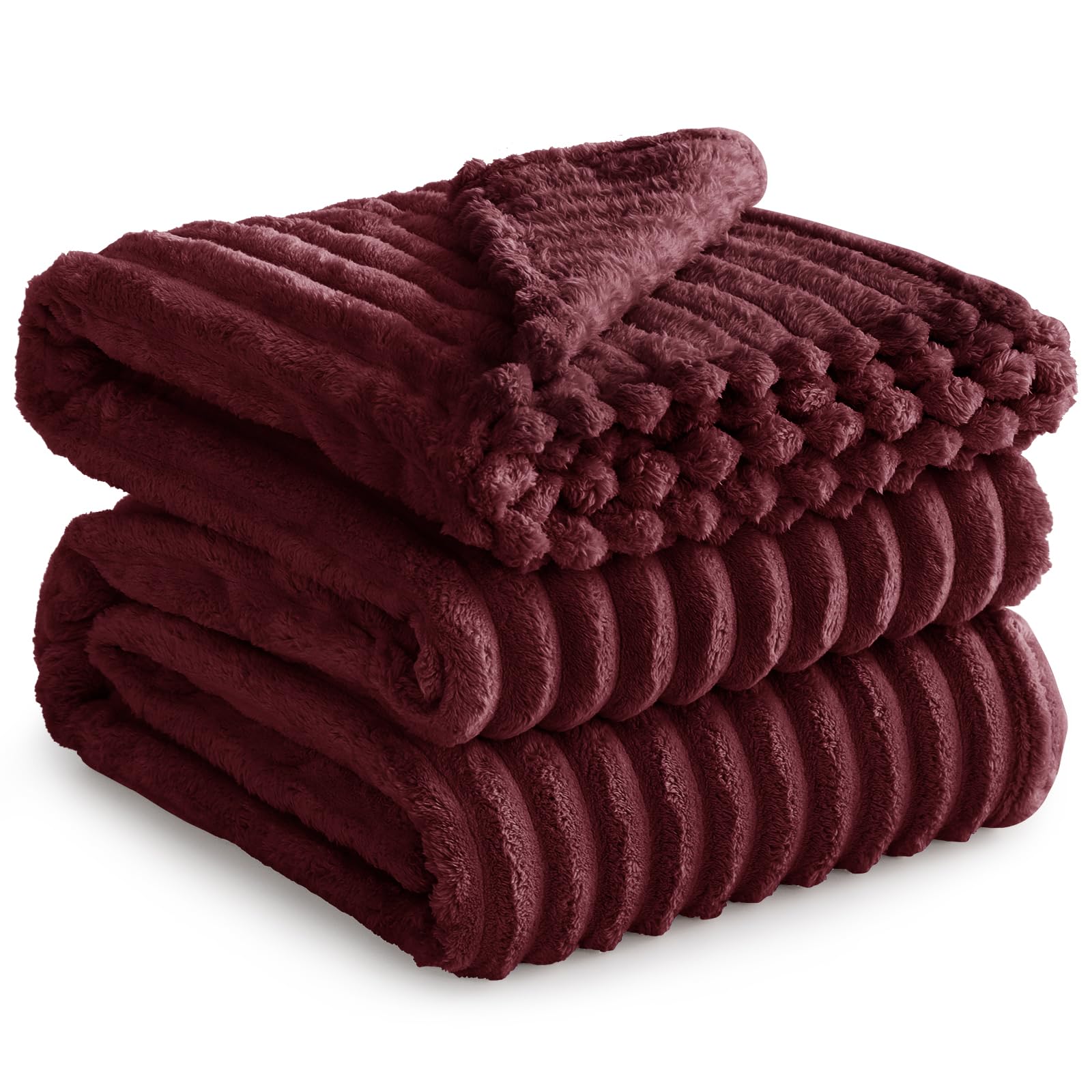 RUIKASI Red Fleece Throw Blanket for Sofa - King Size Fluffy Burgundy Throws for Sofas Extra Large, Soft Warm Blanket Throw for Couch, Luxury Decorative Ribbed Bed Blanket 200x240cm — image 1
