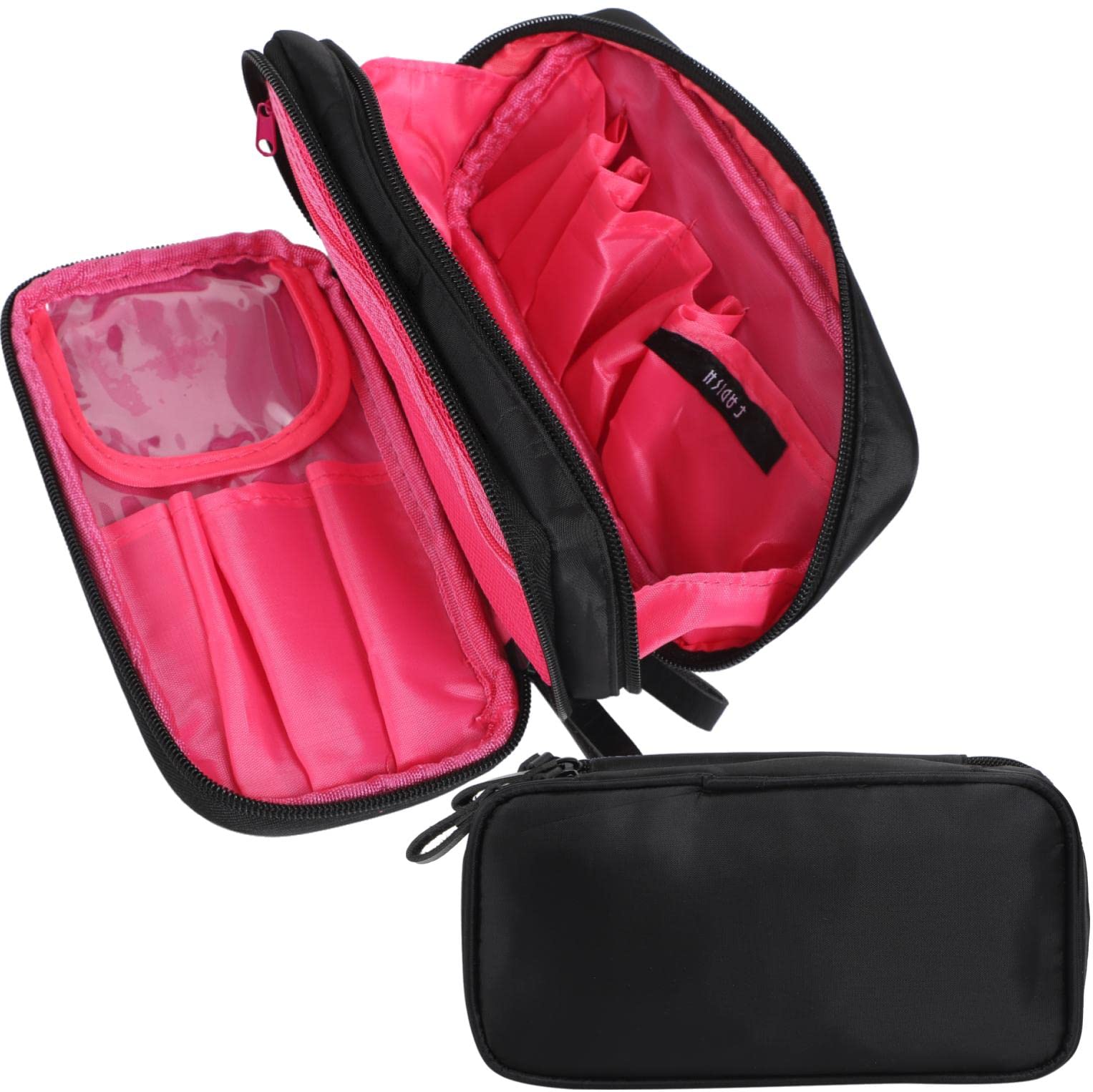 ⭐️化粧ポーチのみ❣️使いやすい がばっと開く 化粧ポーチ(ブラック/ピンク) Amazon.co.jp: fogman 化粧ポーチ 大容量 仕切り 3層 機能的