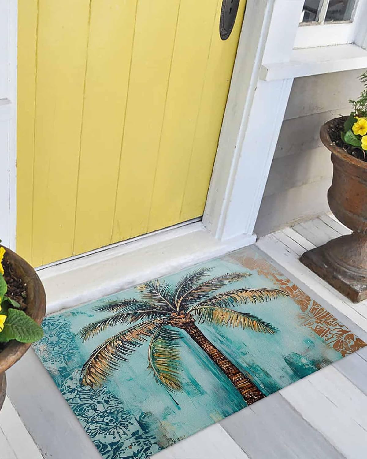 DecorLovee Boho Coastal Beach Door Mat Indoor/Outdoor Entrance, Non Slip Welcome Floor Mats, Vintage Ocean Tropical Coconut Tree Absorbent Rug Low Profile Front Door Mat for Patio Porch 24"x36"