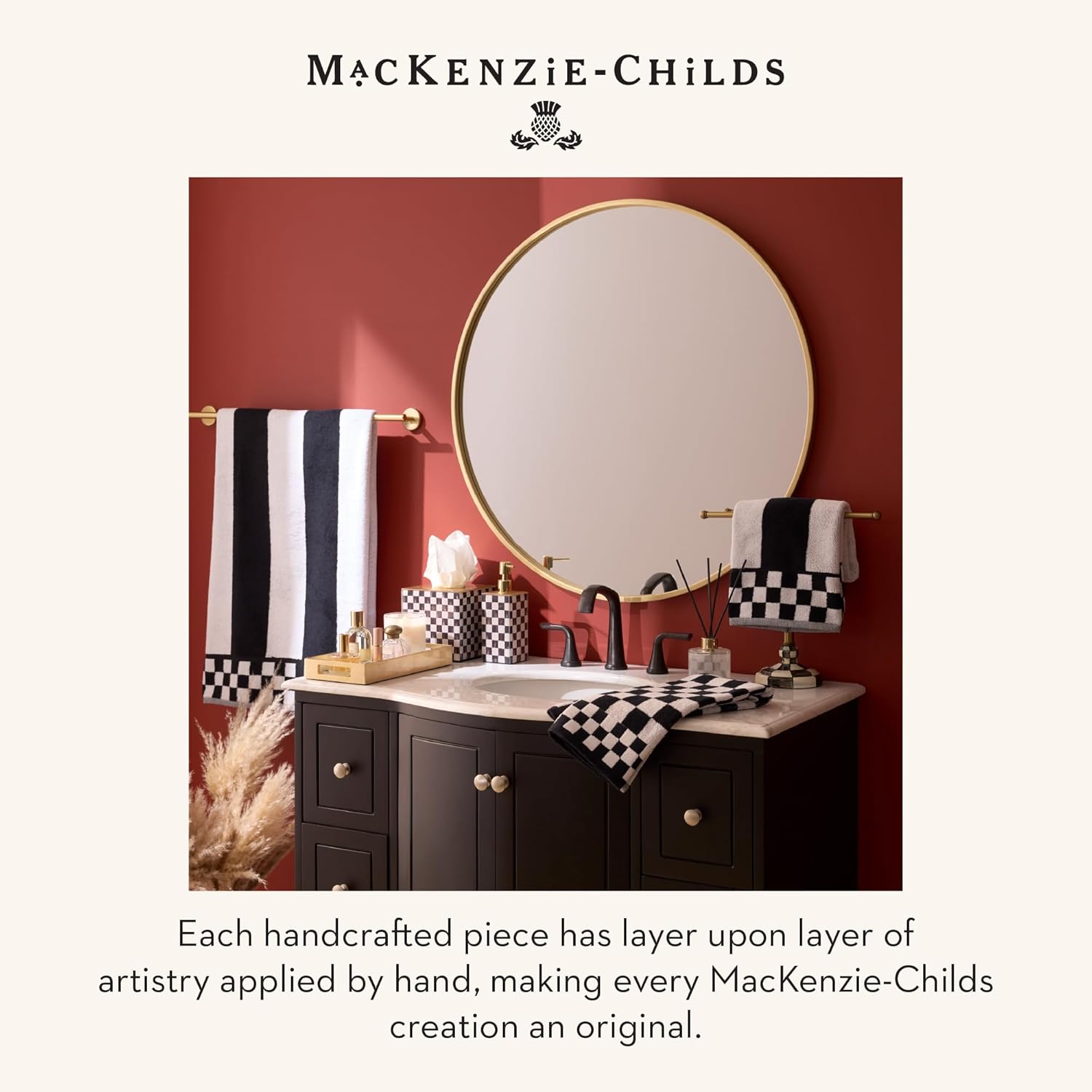 MACKENZIE-CHILDS Hand Towel, Cute Decorative Hand Towel for Bathroom and Kitchen, Black-and-White Courtly Stripe