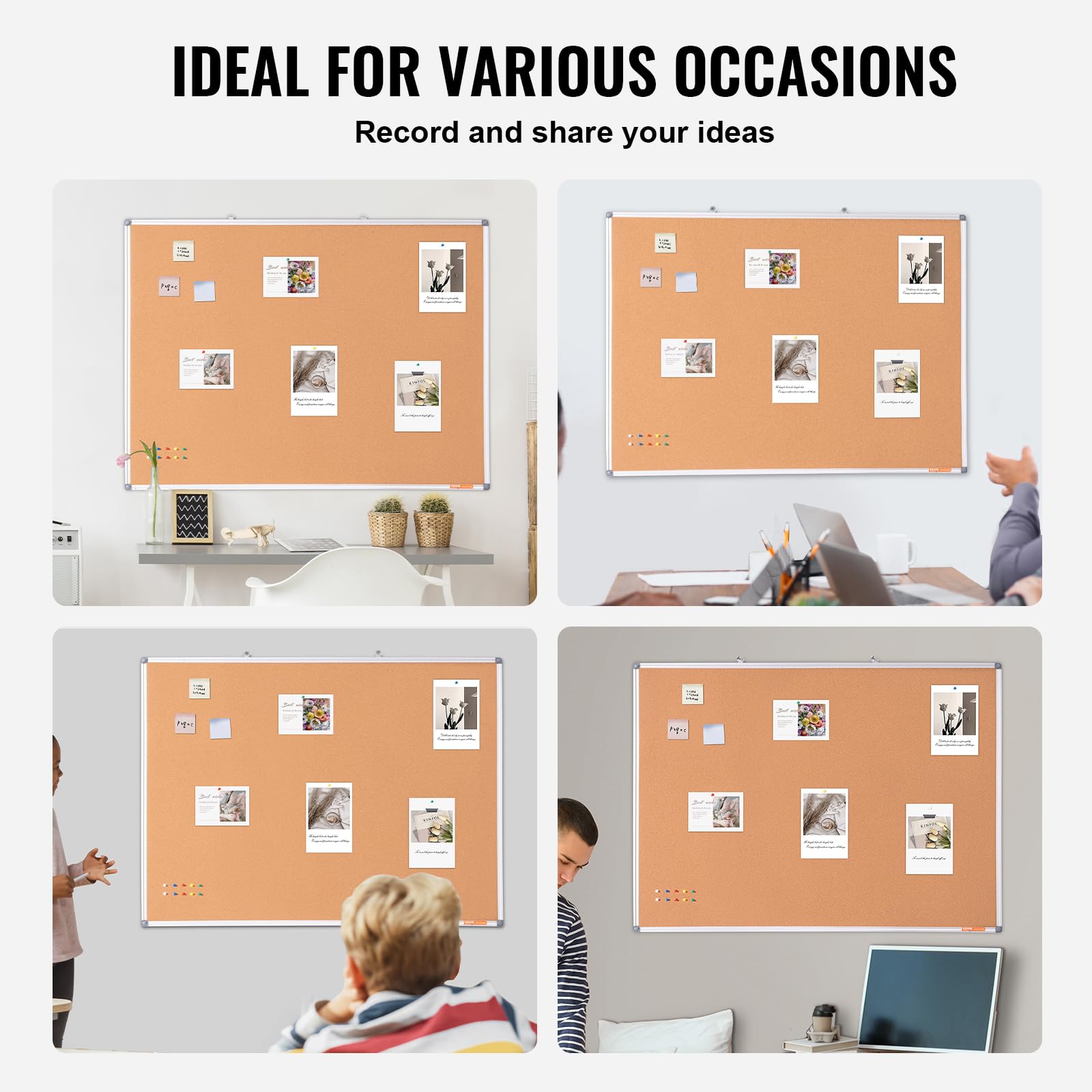 VEVOR Tablero de Corcho Grande 120 x 90 cm Tablón de Anuncios Montado en la Pared con Tablón de Anuncios Marco de Aluminio Tablero de Corcho Perfecto para Escuela, Hogar, Oficina