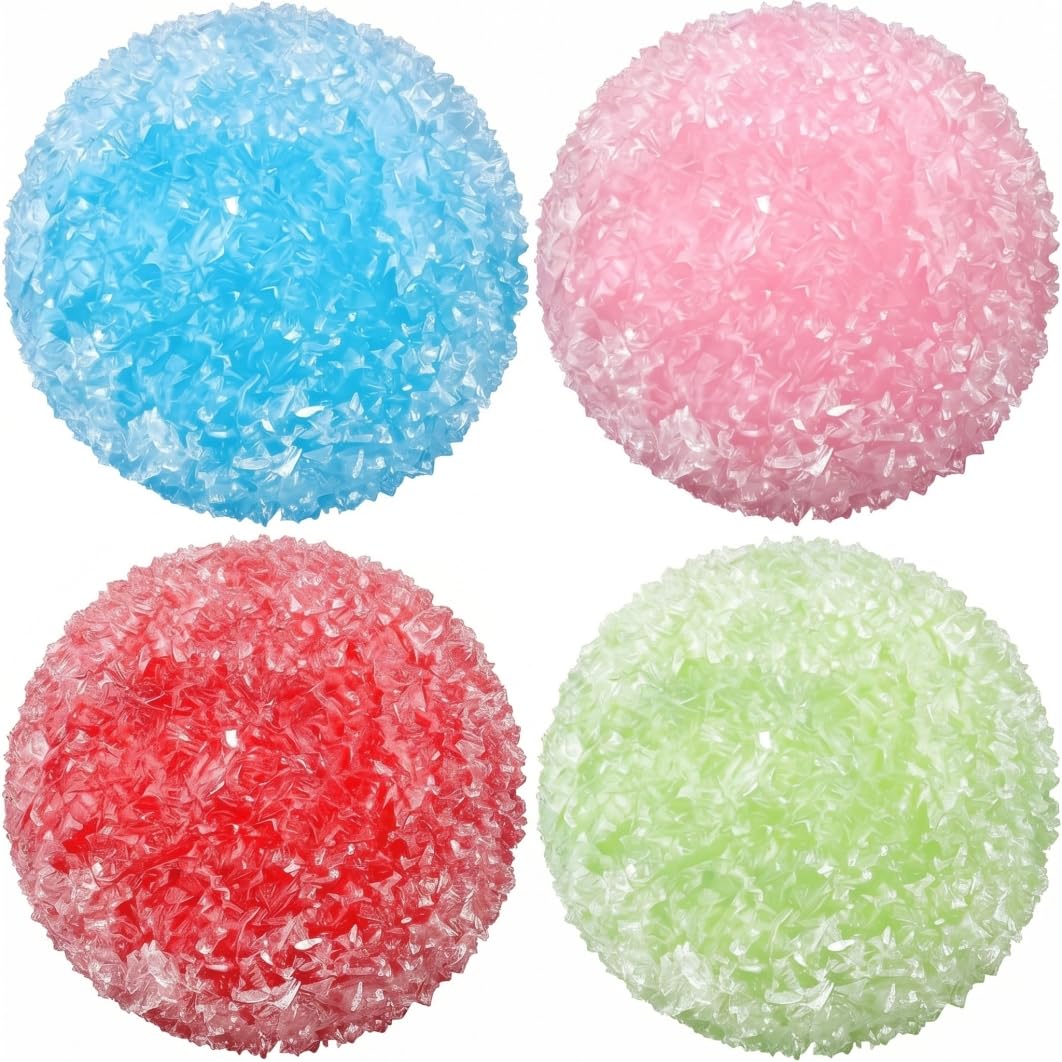 4 Pack Crunchy Stress Balls, Moldable Sensory Fidget Toys Stress Relief Soft Squeeze Toys with Crisp Crinkle Sound for Home & Office (Mixed Colors) Crunchy Ball