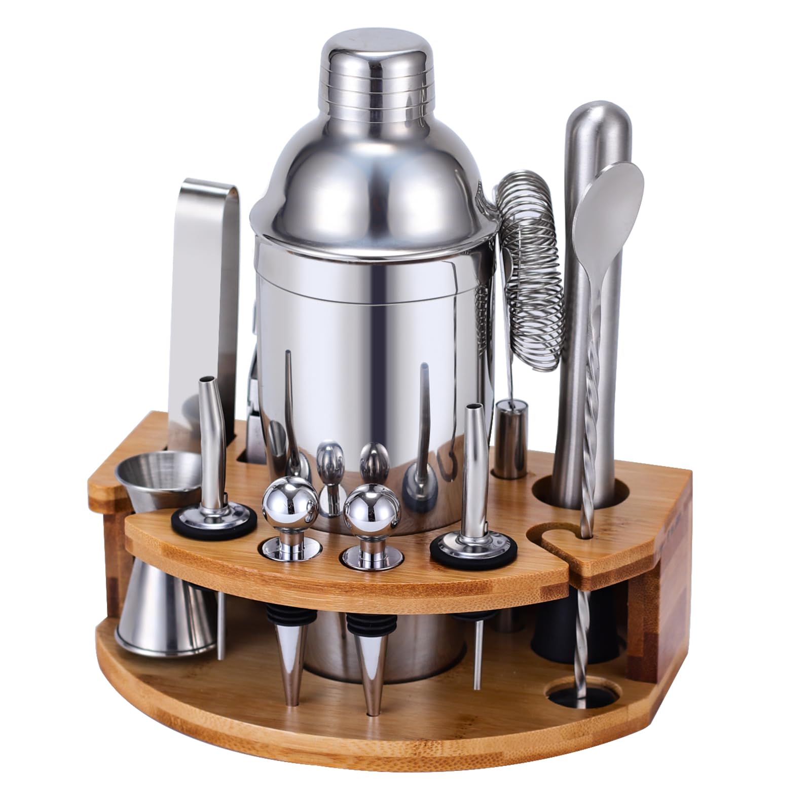Cocktail Shaker Set Bartender Kit with Stand, 12 Piece Drink Mixer Set with Stainless Steel Bar Accessories Tools: 25oz Ma...