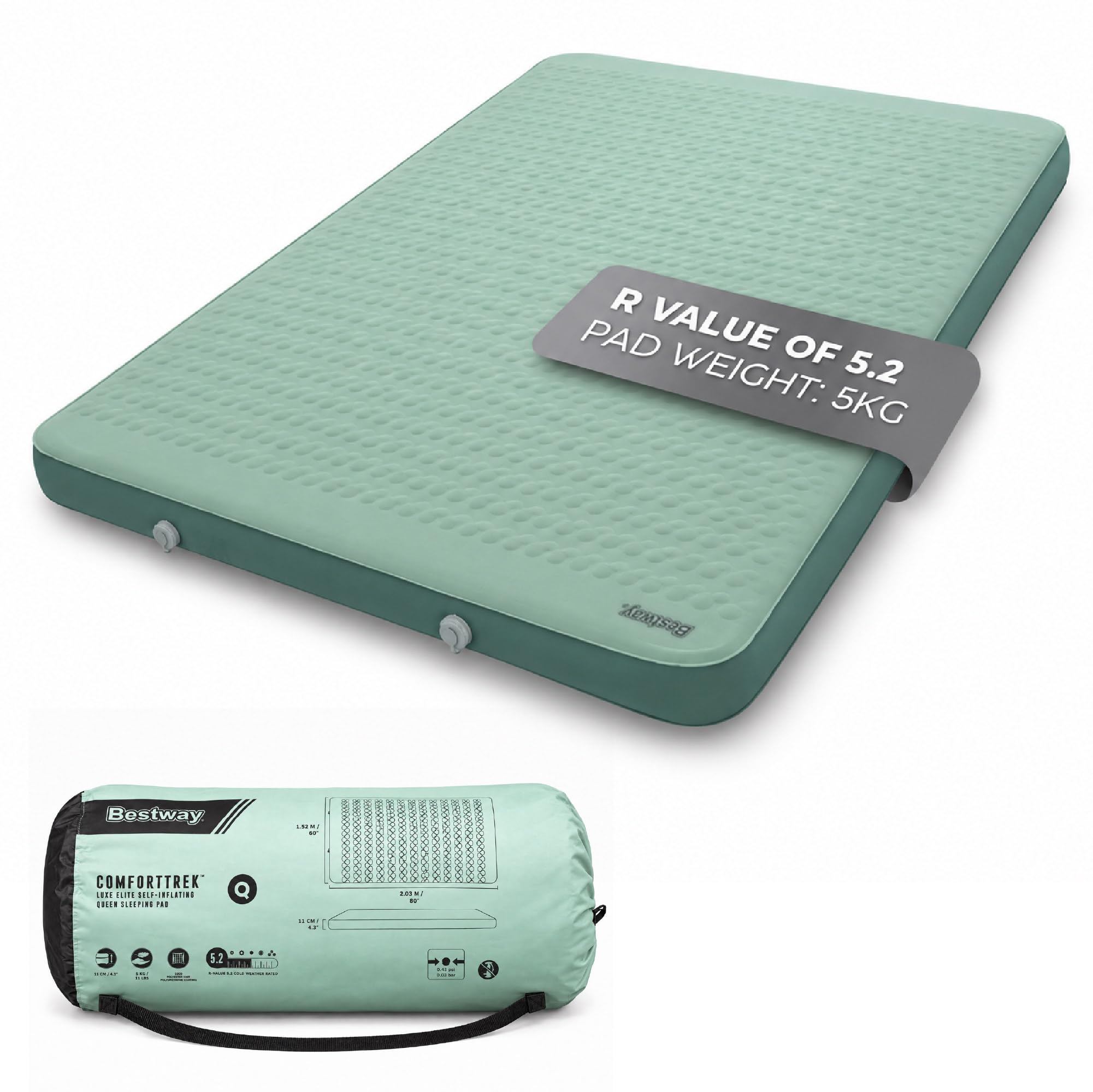 Bestway Premium Sleeping Pad, Ultralight Camping Sleeping Mat | Self Inflating, Memory Foam Core and R-Value 5.2 Camping Sleeping Mat for Hiking & Backpacking, Fast Inflation