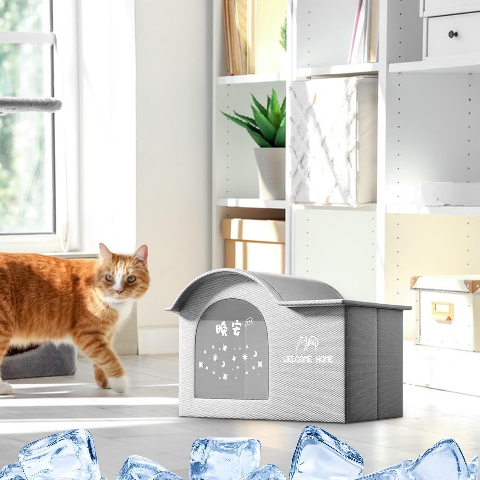 Katzen Kühlhaus, Zusammenklappbares Kühlhaus für Hunde, Belüftetes Katzen und Hundehaus mit 10 Kühlakkus, für Den Außenbereich Im Sommer, fürCamping Terrasse Balkon Wohnung