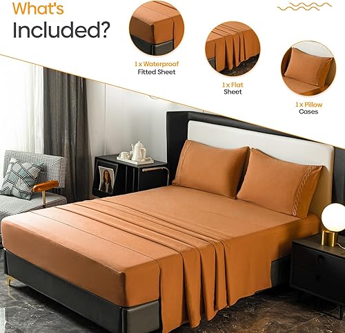 Miniatura 9 de Juego de sábanas bajeras impermeables  3 piezas, cómodo protector de colchón transpirable sin ruido, bolsillo profundo, funda hipoalergénica de