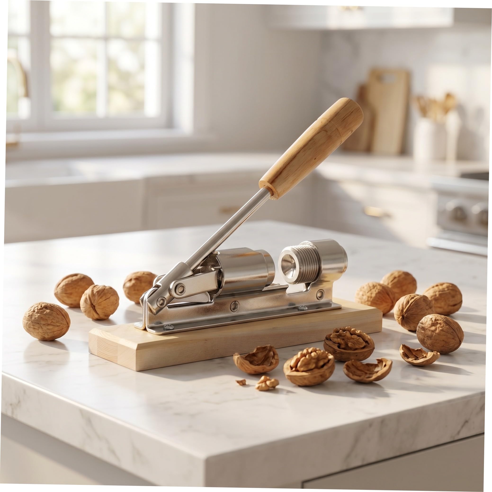 2 Piezas Mecánico de Alta Resistencia con Mango Ergonómico y Base de Madera para Abrir Nueces Avellanas y Almendras