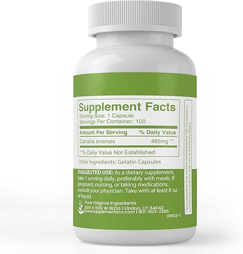 Miniatura 3 de PURE ORIGINAL INGREDIENTS Extracto de té verde, (100 cápsulas) siempre puro, sin aditivos ni rellenos, verificado por laboratorio