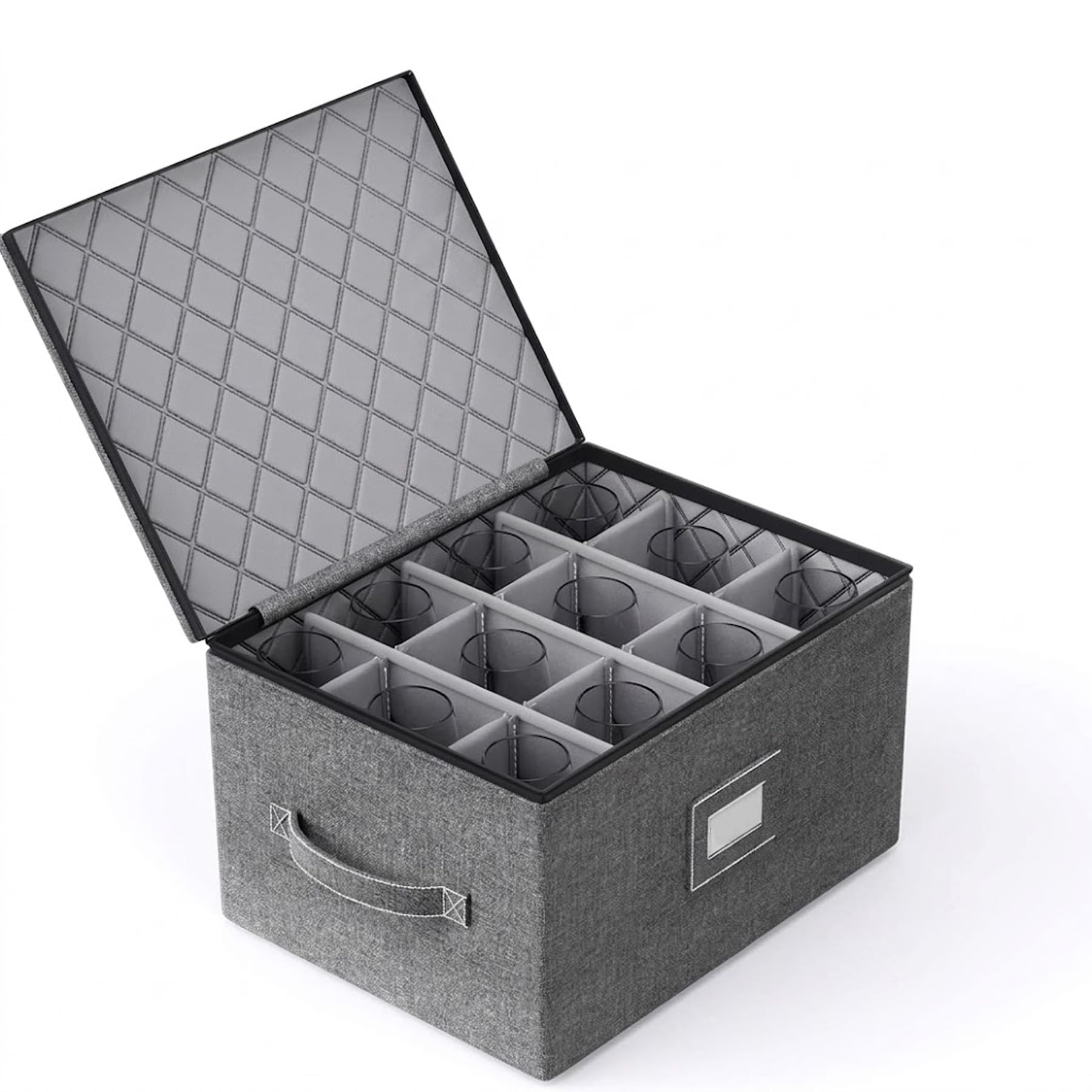 China Storage Container, Storage Box for Tableware, Pack of 6 Moving Boxes with Divider, Tab Window, Stackable, Hard Bowl Storage Box for Wine Glasses for Kitchen Organisation