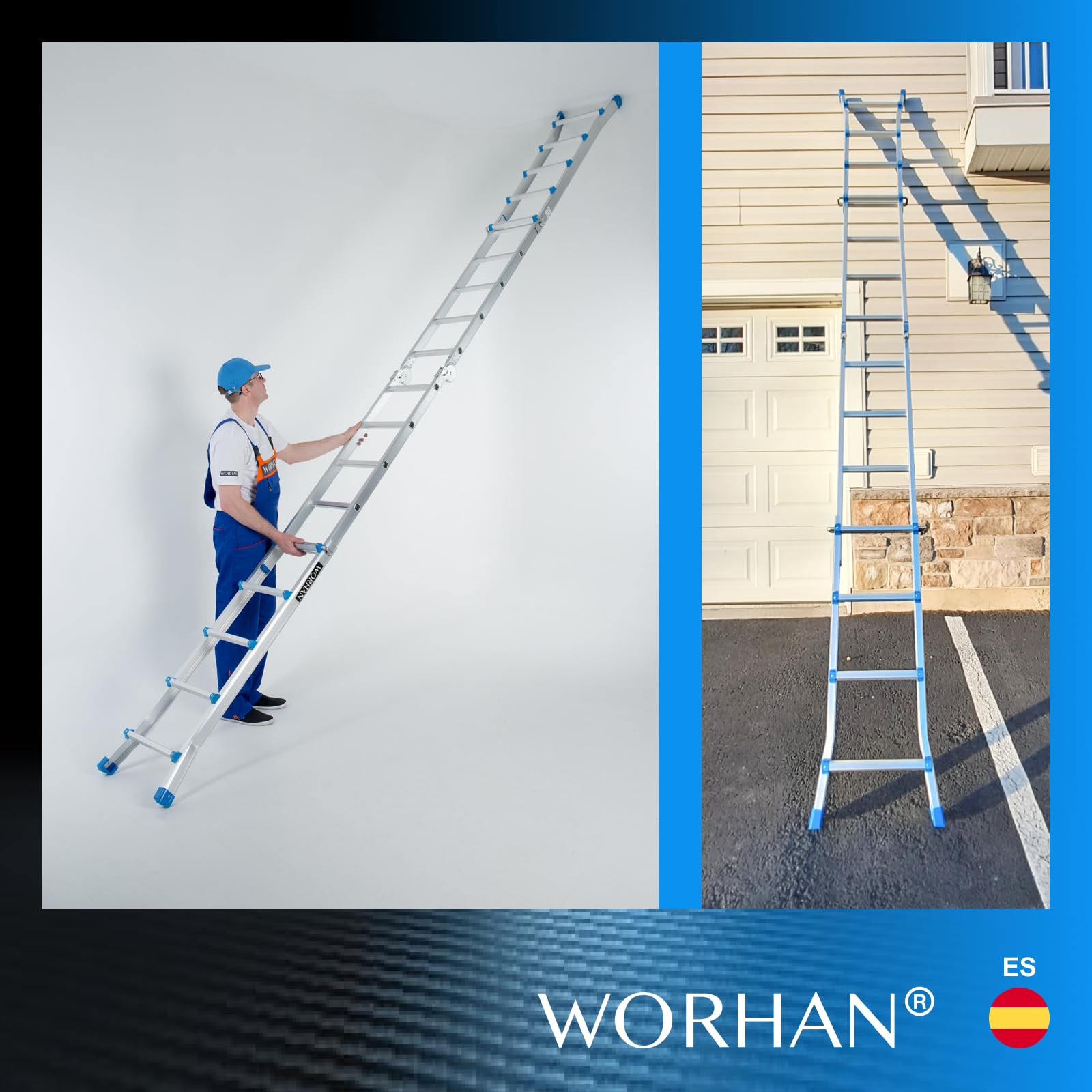 Escalera 414cm Aluminio Telescopica WORHAN 4.14m Multifuncion Multiuso WORHAN Aluminio Plegable Tijera L4