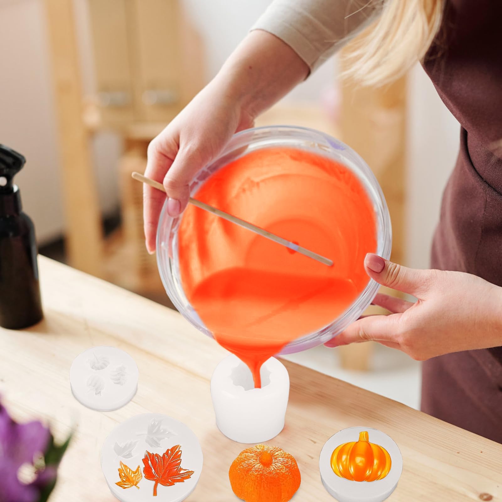 Moldes De Silicona Para Resina – Set 7 Piezas Halloween Y Otoño (calabazas, Hojas De Arce)