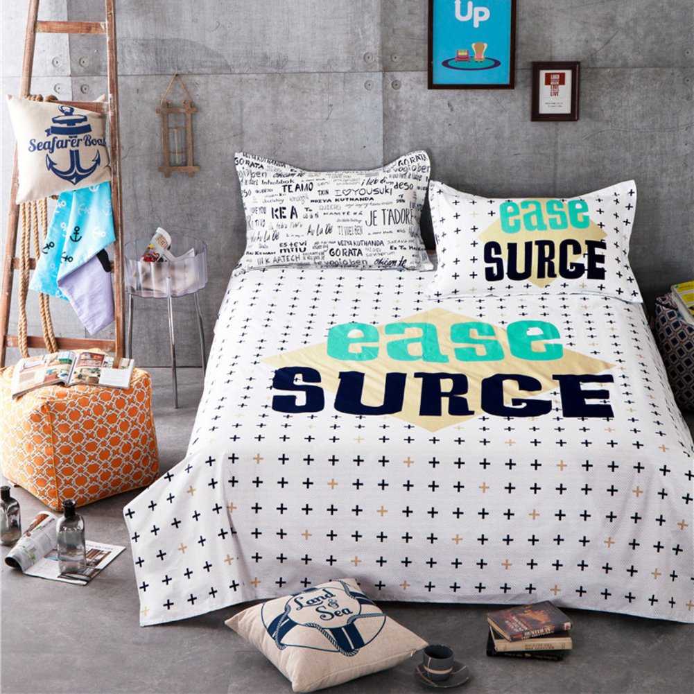 Coton sergé lin lits doubles : linge de lit imprimé 200x230cm pour couchage confortable