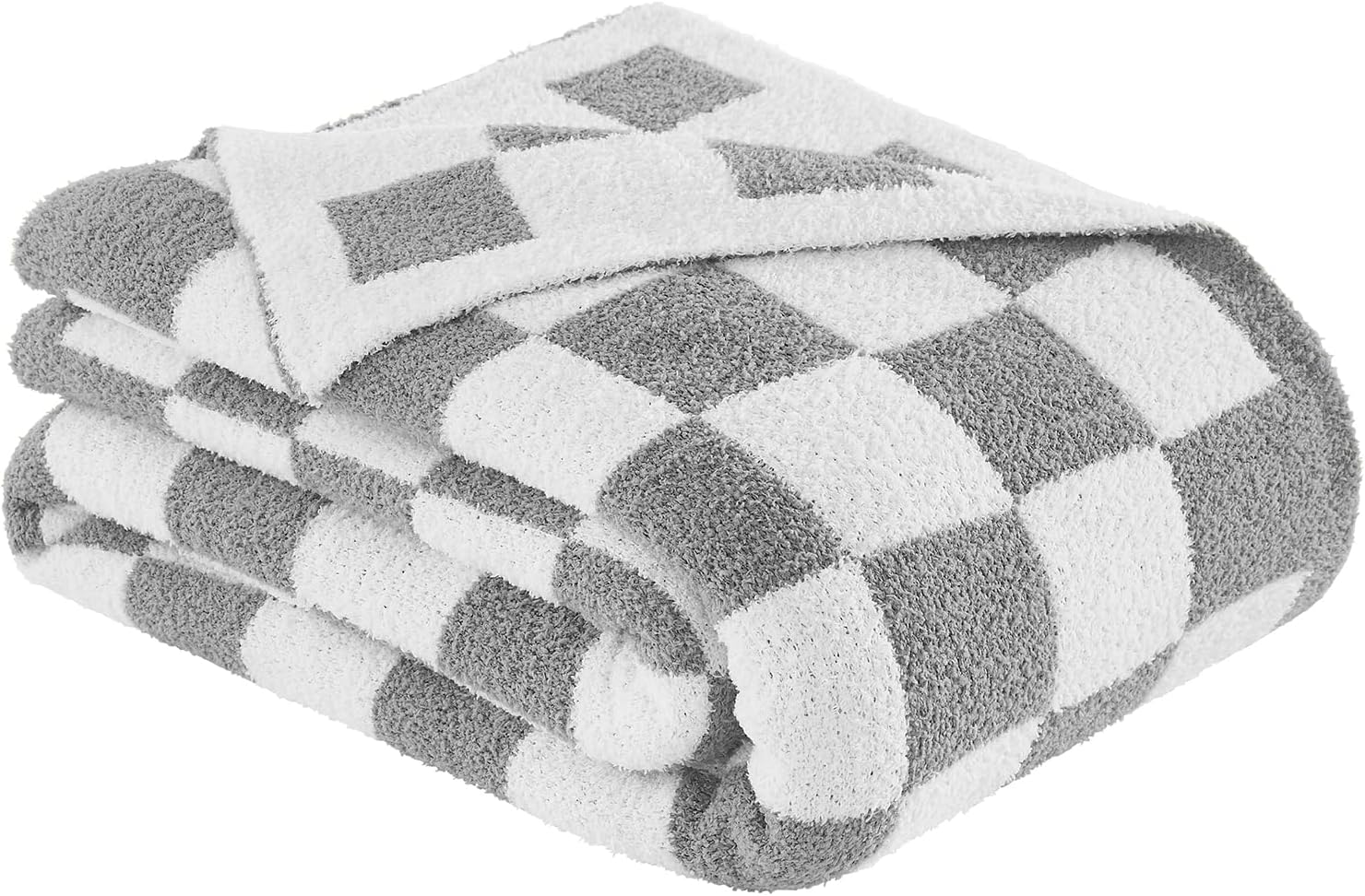 Checkered Throw Blanket, Light Grey Soft Cozy Fluffy Knitted Throw Blankets for Couch, Sofa, Bed, Chair, Warm Fuzzy Travel Picnic Lightweight Plaid Blanket, 50x70 inches - Image 7