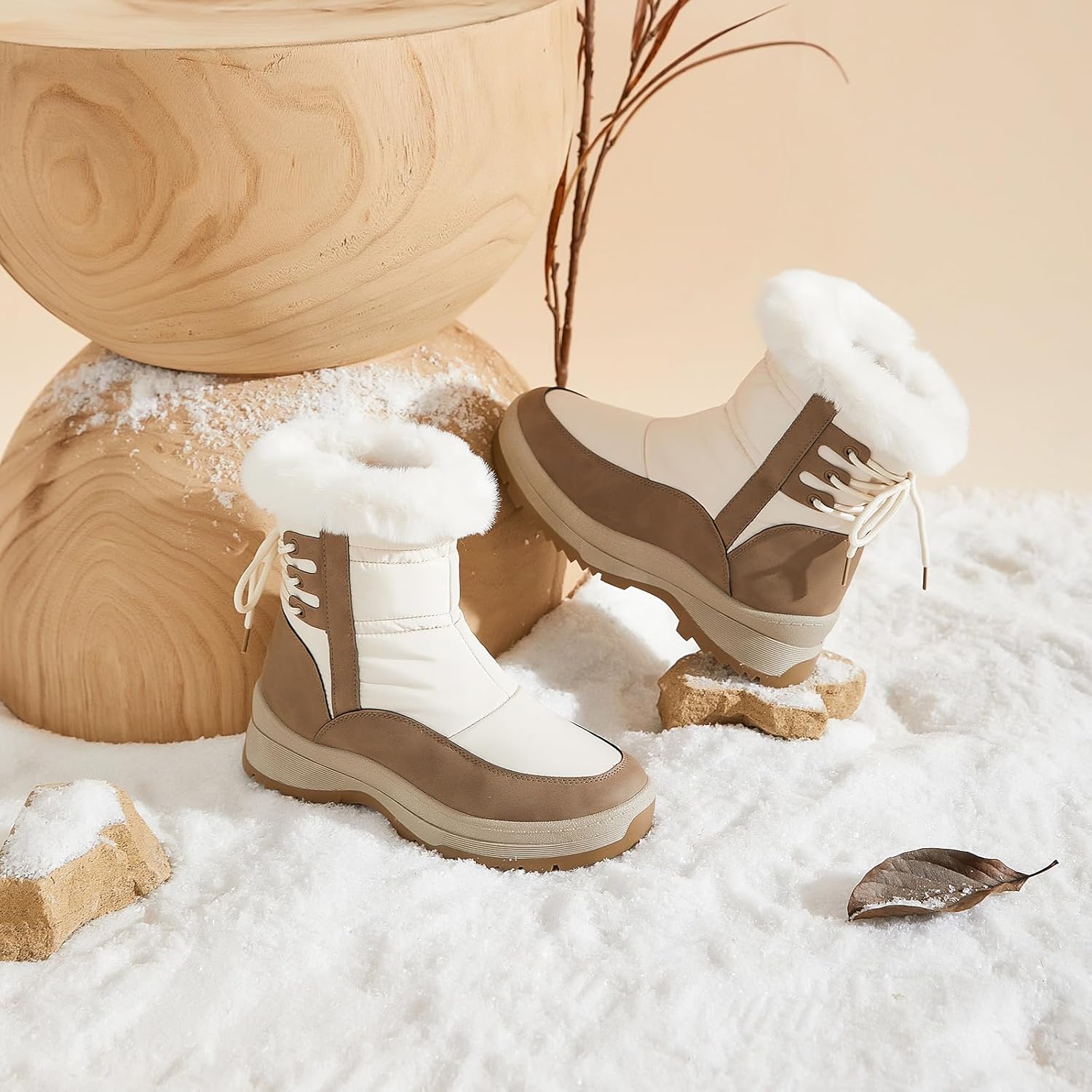 XRH Women's Black Waterproof Snow Boots Winter Mid Calf Fur Lined Boots for Women Non-Slip Fuzzy Platform Booties for Cold Weather - Image 6