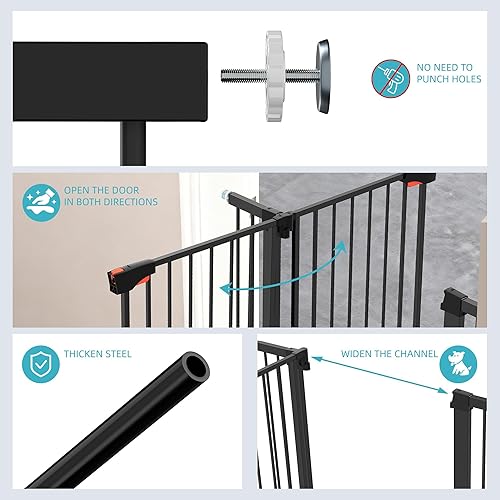 Miniatura 3 de ClawJaw Puerta para mascotas, fácil paseo, puerta de valla para perros, con puerta para mascotas, para escaleras, puertas, casa, color negro