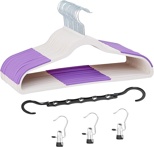 VECELO Paquete de 25 perchas de ropa, colgador de plástico antideslizante, gancho giratorio de 360 y ahorro de espacio para armario de dormitorio,