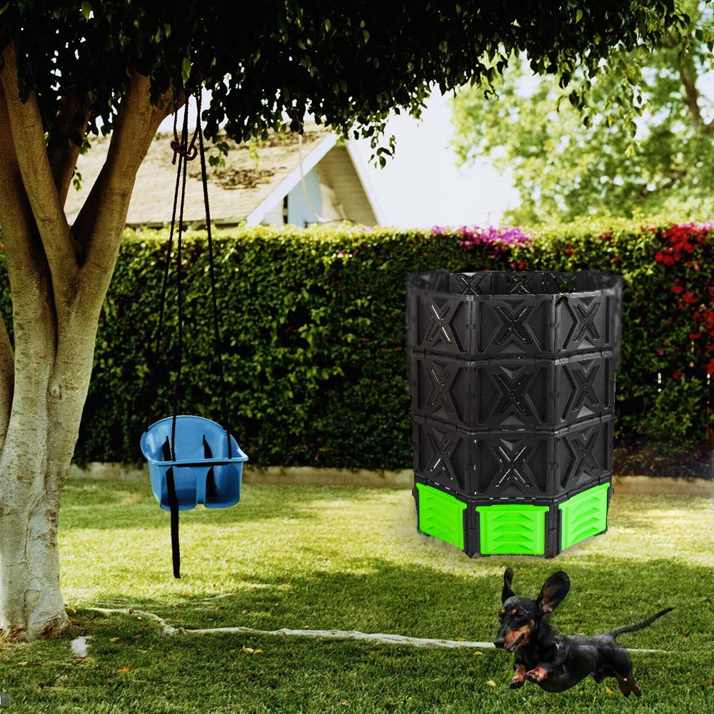 Cubo de abono grande XXL para exteriores, 720 litros/190 galones, fácil de montar, sin tornillos, resistente y duradero, puerta verde 7