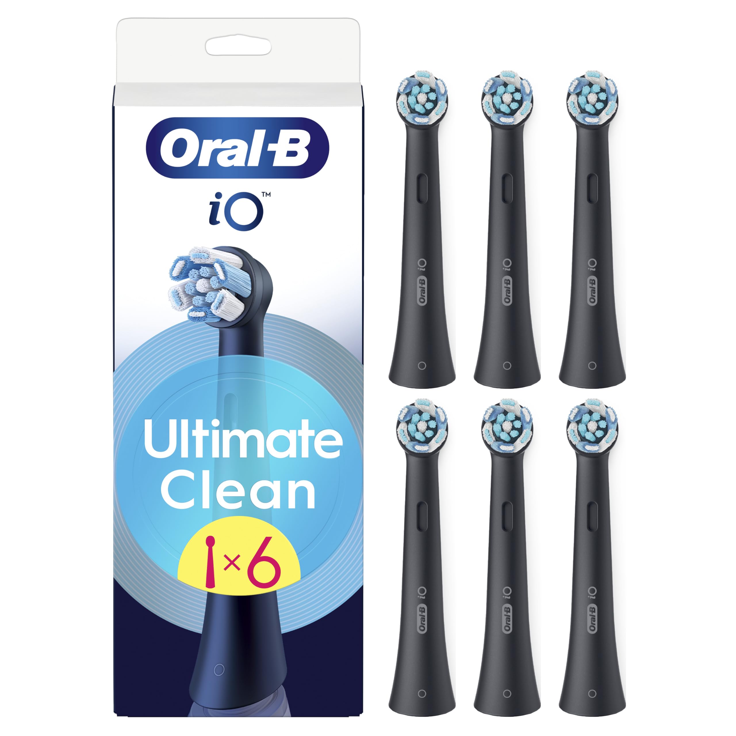 Oral-B iO Ultimate Clean Black wymienne okrągłe końcówki do szczoteczek elektrycznych, z krzyżującymi się włóknami do zaawansowanego dokładnego czyszczenia i usuwania płytki bakteryjnej,Oral-B iO, 6
