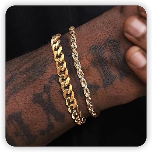 Gold Bracelets for Men as Gold Chain for Men Boys Bracelet, Stainless Steel Gold Cuban Link Bracelet for Men as Waterproof Gold Jewelry for Men Nephew Coworker Friend Son Brother