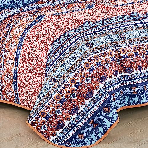Chezmoi Collection SHORE-QUILT-MULTI-KING Shore 3-Piece Boho Stripe King Size Quilt Set - Medallion Floral Colorful Bohemian Printed Microfiber Lightweight Bedspread Set thumb #6