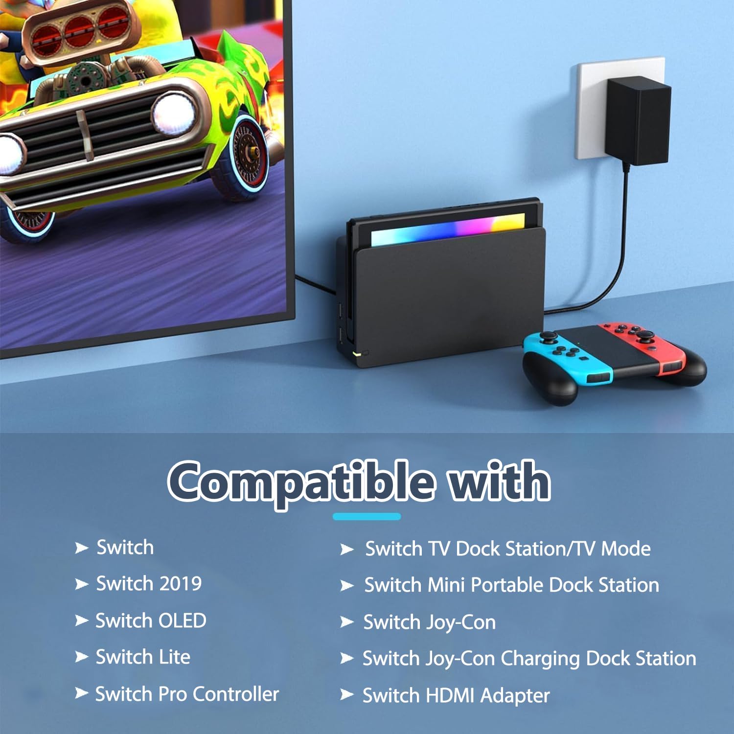 Charger for Nintendo Switch, 39W AC Adapter Fast Charging Power Supply for Switch, 15V 2.6A Compatible with OLED/Lite/Steam Deck Dock, Support TV Mode