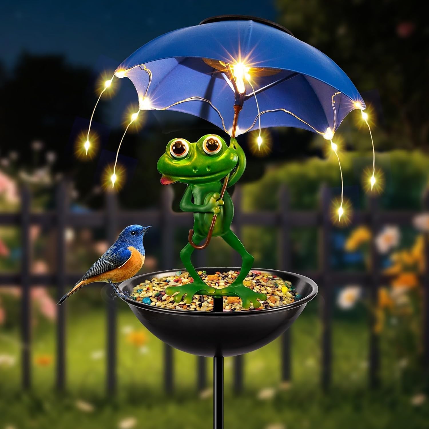 Mangeoire colibri solaire grenouille décoration extérieure lumineuse DEL