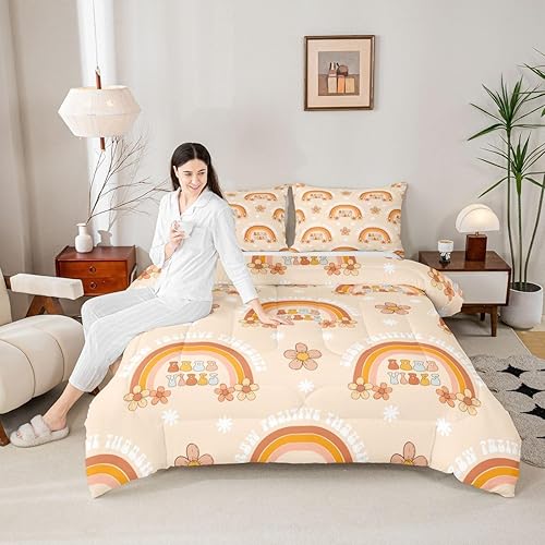 Miniatura 2 de Erosebridal Lindo edredón matrimonial para niñas, juegos de ropa de cama y colecciones de arcoíris pastel, ropa de cama con estampado de margaritas