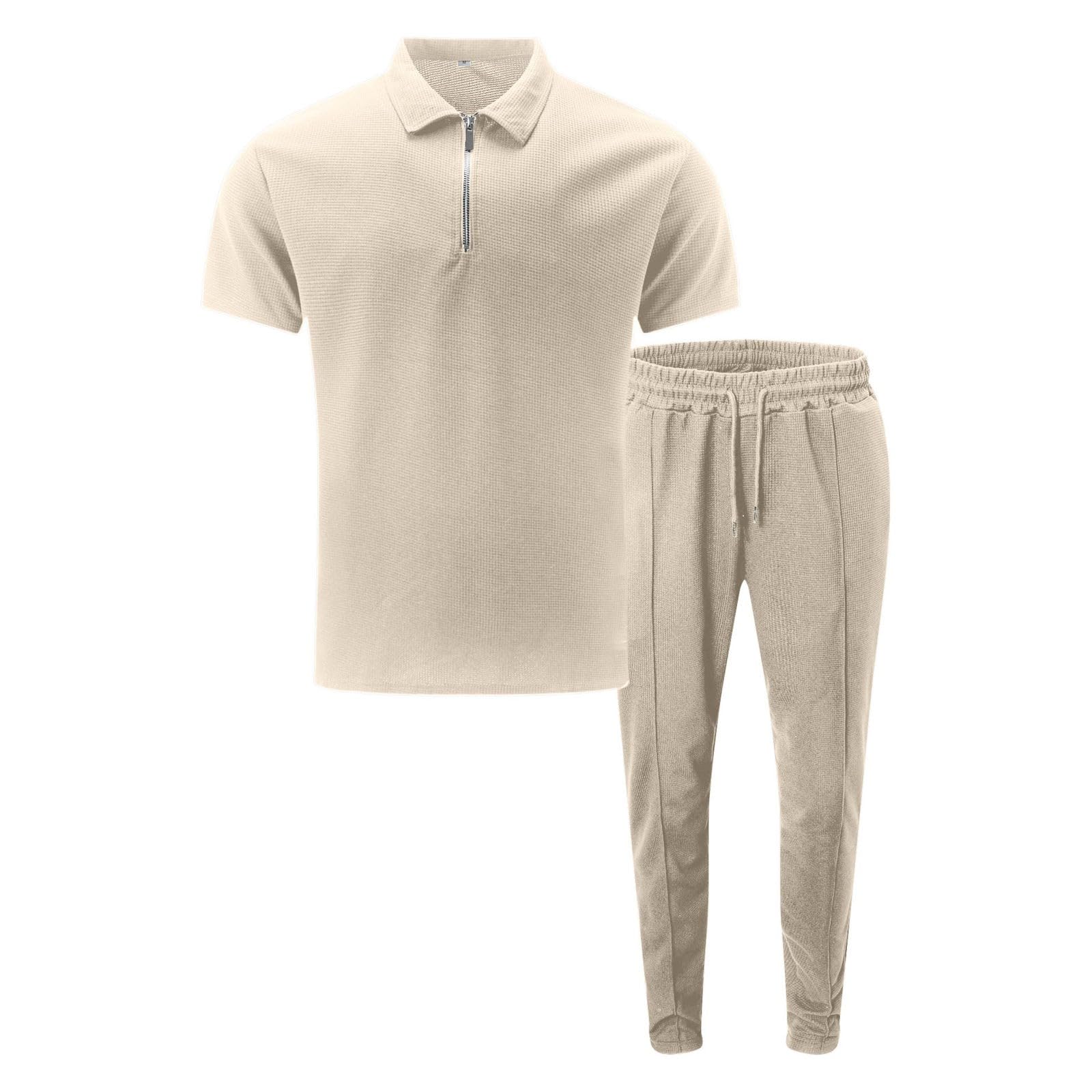 2 Pezzi Tuta Uomo Taglie Forti Comodi Completi Sportivo Traspirante Casual Elegante Polo E Pantaloni Con Coulisse Con Elastico In Vita Abbigliamento Outfit Spiaggia Cotone Jogging Tuta Palestra