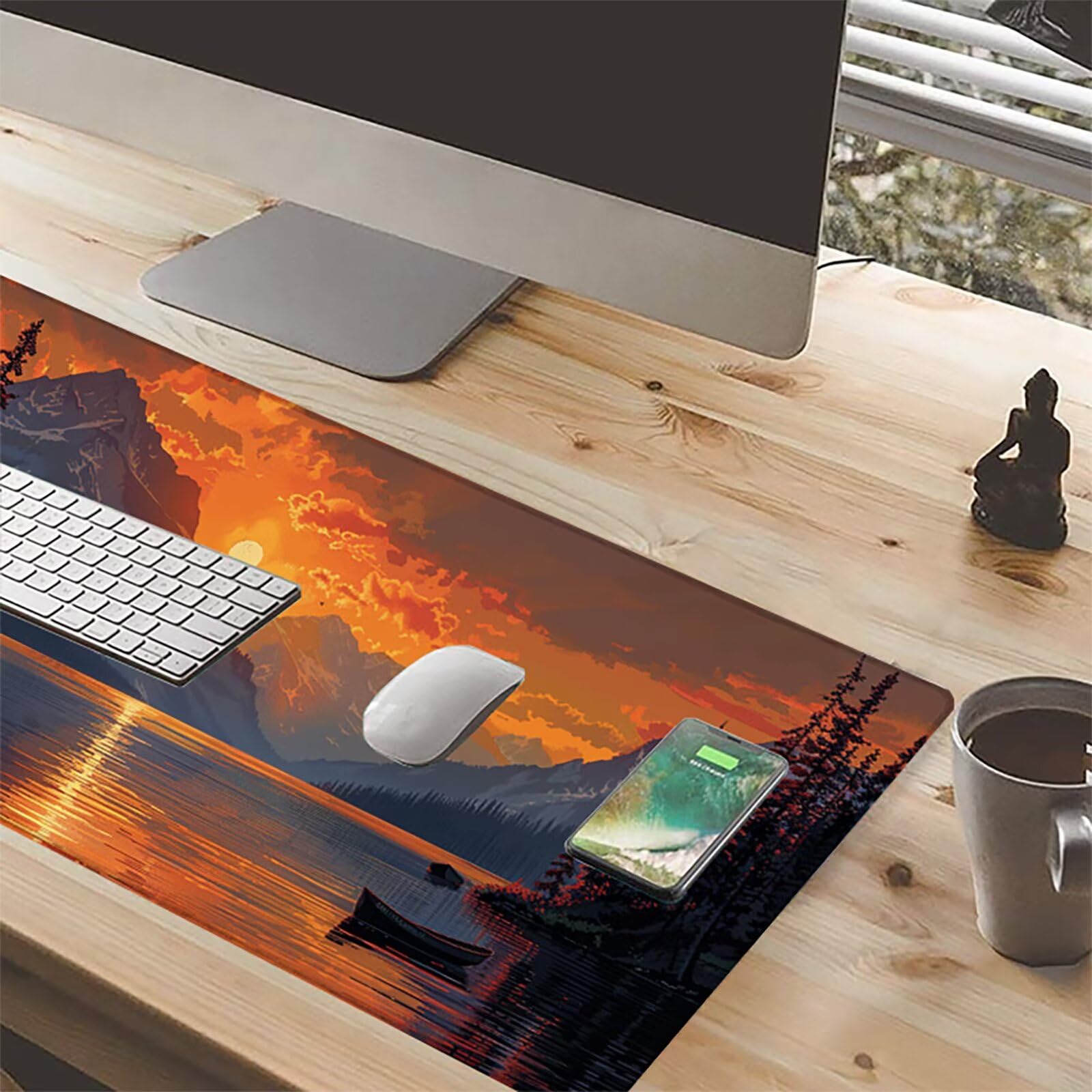 Amanecer Alfombrilla Ratón Gaming XXL 1500x800x3mm, Alfombrilla Gaming Amarillo Mousepad con Base de Goma Antideslizante, Impermeable Desk Mat para Teclado y Raton, Accesorios Gaming, Regalos 1-9
