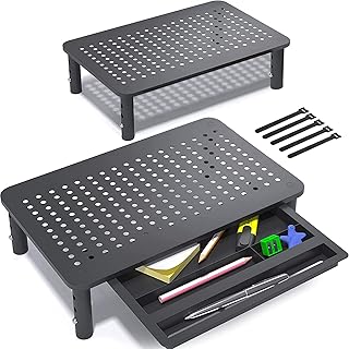 LZZ Monitor Stand Riser (2 Packs), 3 Height-Adjustable Monitor Stand, Ergonomic Metal Laptop Stand, Non-Slip Monitor Riser Plate, Load Bearing 20KG, for Laptop, PC, Printer, Cable Ties Included, Black