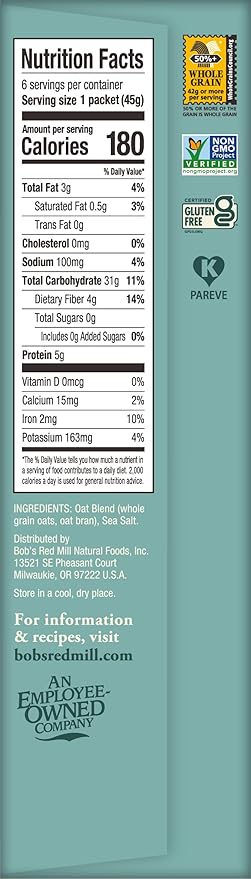 Avena Instantánea Bob's Red Mill, Clásica, 24 Sobres, Sin Gluten, Grano Entero miniatura 2