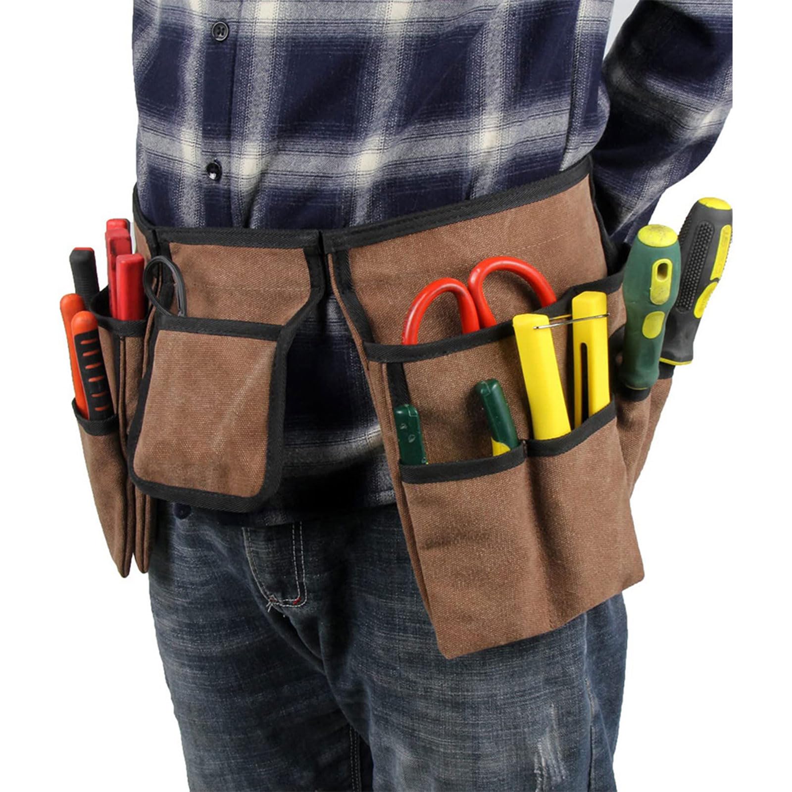 Cintura porta attrezzi in tela con 19 tasche Cintura regolabile con fibbia a sgancio rapido per costruzioni da falegname Fibbia a sgancio da lavoro