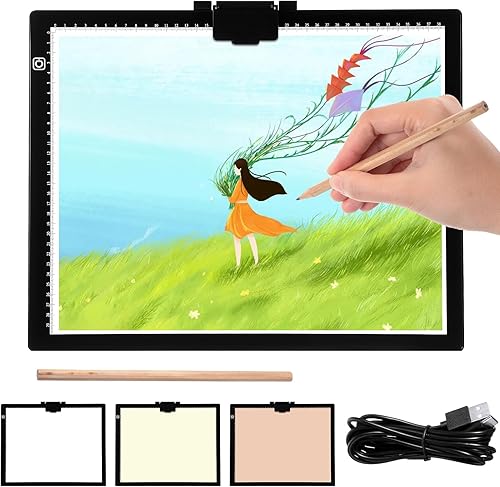 Copkim Almohadilla de luz LED A3 mejorada, tablero de luz de pintura, caja de luz de seguimiento regulable y 6 niveles de brillo, almohadilla de