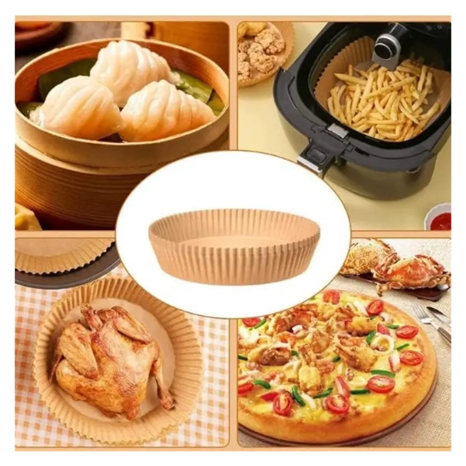 500 Airfryer Einwegpapier, Backmatte quadratisch rund | Ölpapier für quadratische und runde Airfryer, mikrowellengeeignet, zum Rösten