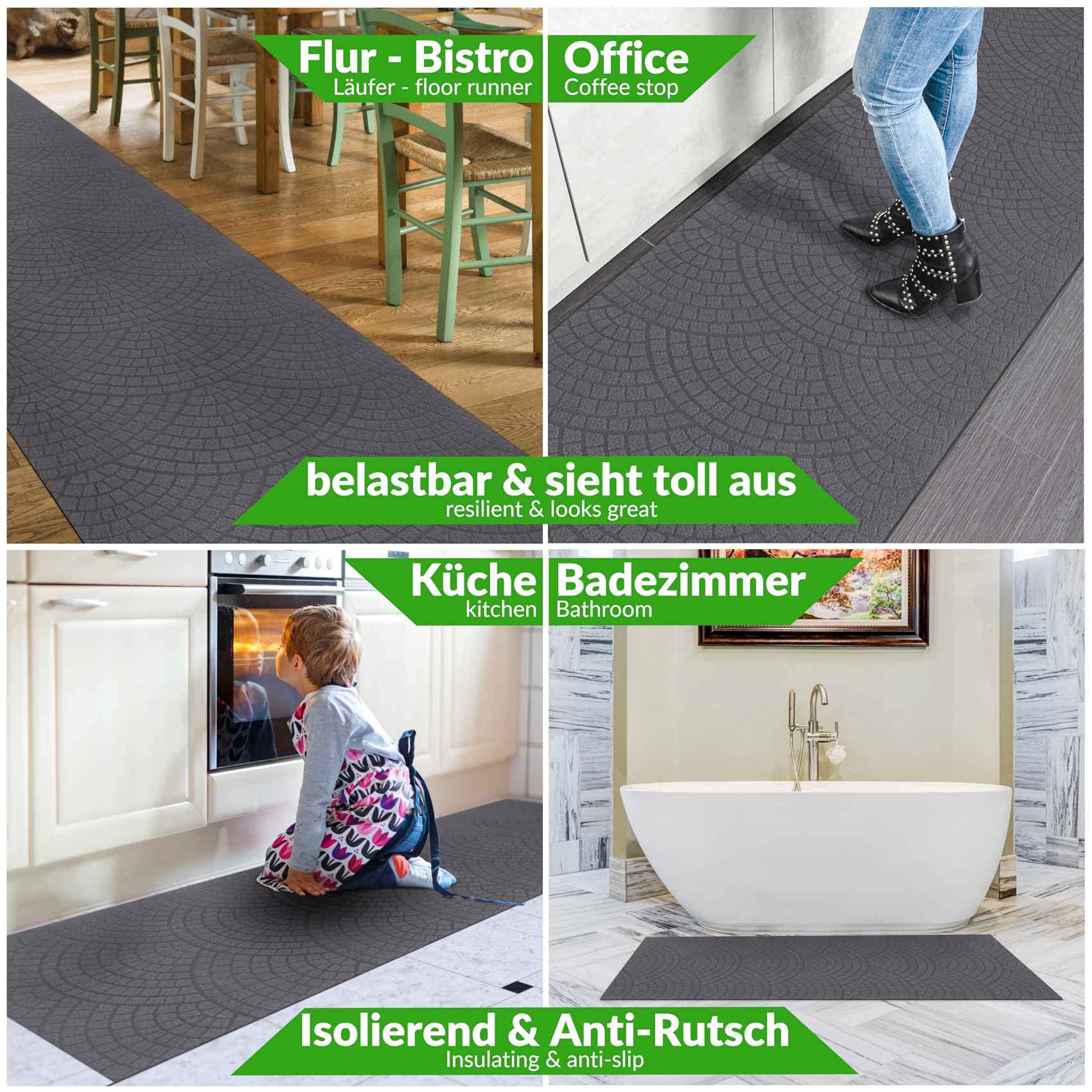ANRO Teppich Läufer Küchenläufer Küchenteppich Läufer Flur Teppich Velours rutschfest waschbar für Flur, Schlafzimmer, Wohnzimmer, Küche Davis Anthrazit 67 x 400cm