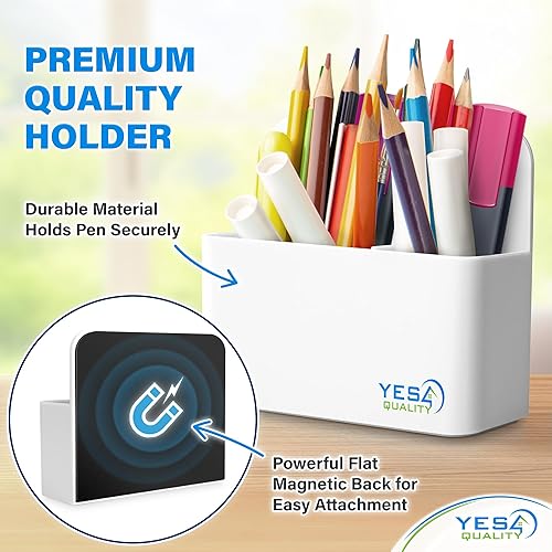 Miniatura 4 de YES4QUALITY Soporte magnético para bolígrafo con parte trasera magnética fuerte y 2 compartimentos (paquete de 2), soporte de marcador de borrado en