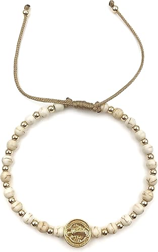 Miniatura 14 de Pulsera ajustable con moneda de San Benito y cuentas redondas naturales de coral rojo para mujer