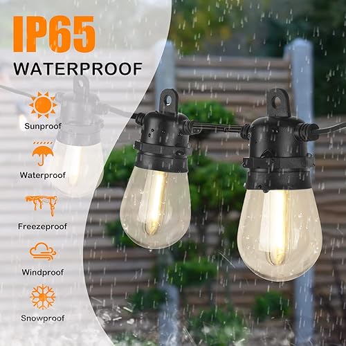 Miniatura 2 de DGE Cadena de luces LED para exteriores de 54 pies para patio, inastillable e impermeable IP65, cable brillante de 18 AWG con certificación UL, para