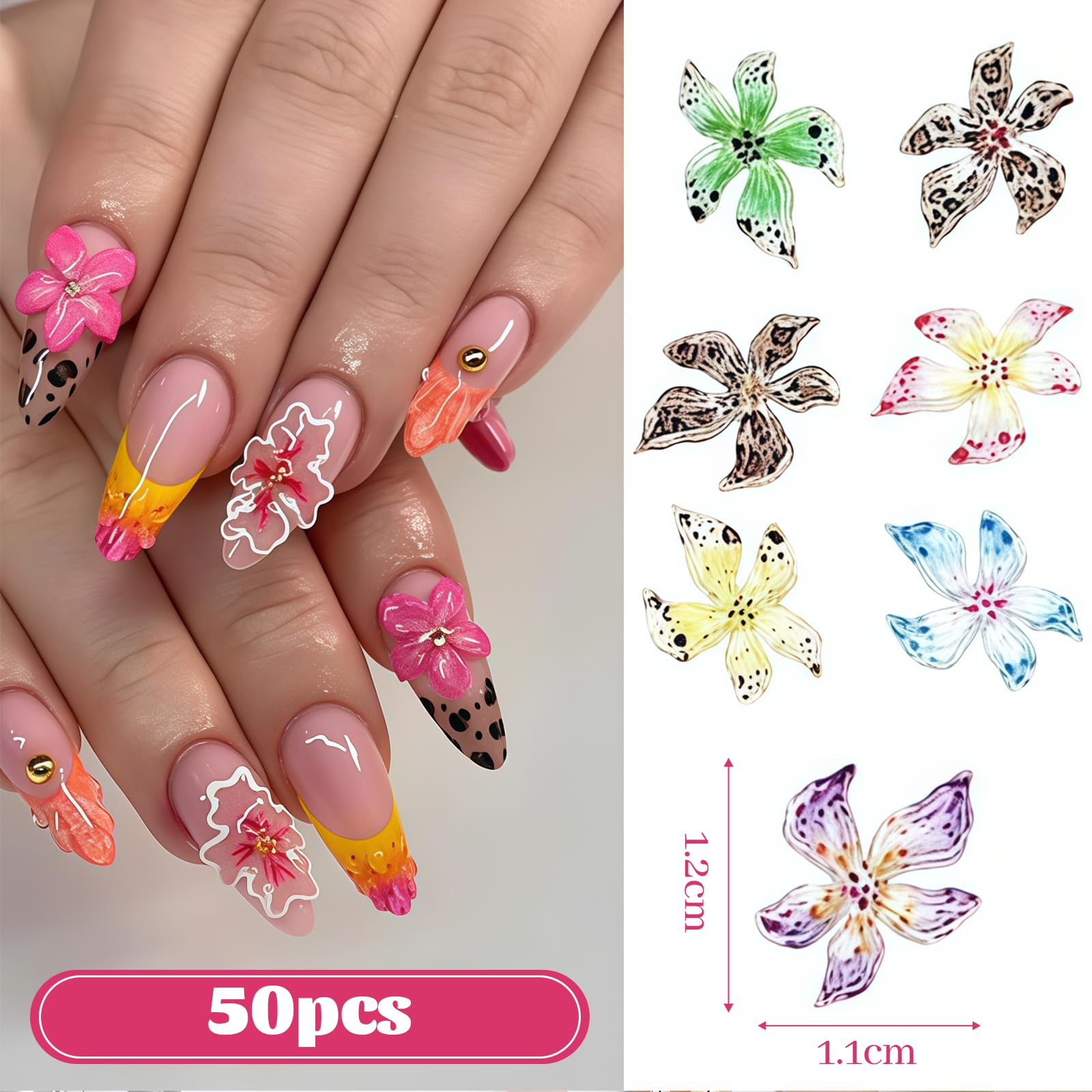 AstraGlam 50Pcs 3D Flower Nail Charms Set, Colourful Nail Art Charms Accessories - Image 2